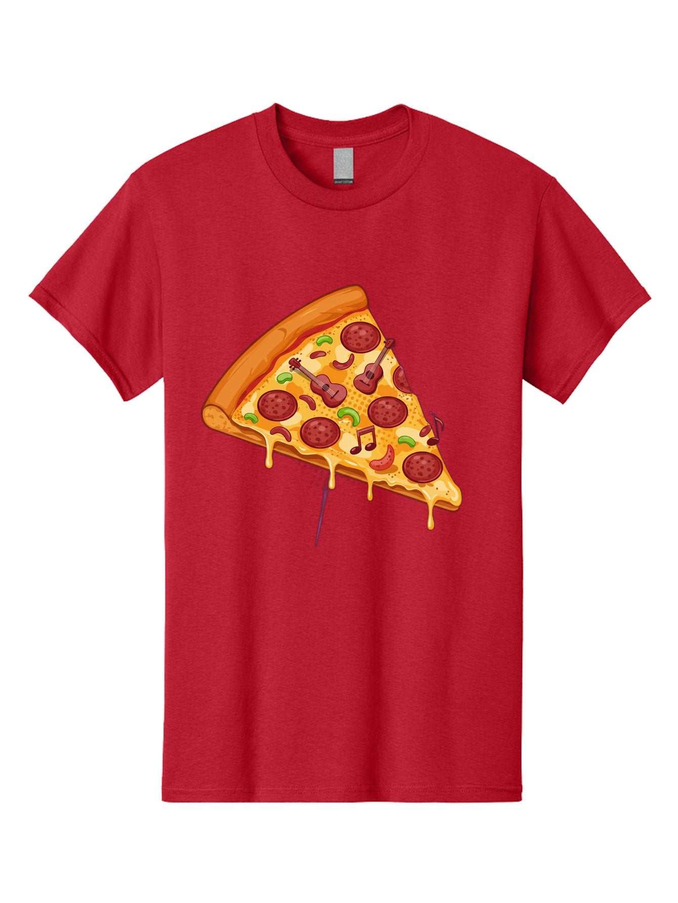 Pizza-Slice-33 Men'S Graphic Tee, 100% Cotton, Comfortable Casual Summer Wear, Machine Washable, Pizza Slice, Pepperoni Pizza, Cheese Pizza, Guitar Toppings, Music Notes, Cartoon Style, Playful Food, Whimsical Design, Cheesy Goodness, Bac295 11