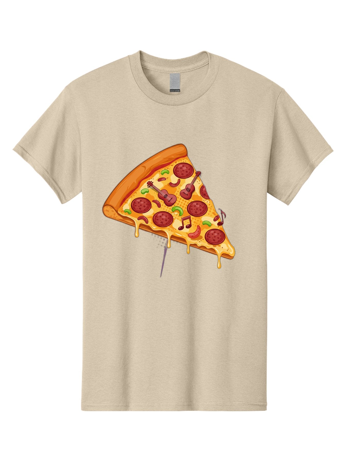 Pizza-Slice-33 Men'S Graphic Tee, 100% Cotton, Comfortable Casual Summer Wear, Machine Washable, Pizza Slice, Pepperoni Pizza, Cheese Pizza, Guitar Toppings, Music Notes, Cartoon Style, Playful Food, Whimsical Design, Cheesy Goodness, Bac295 3