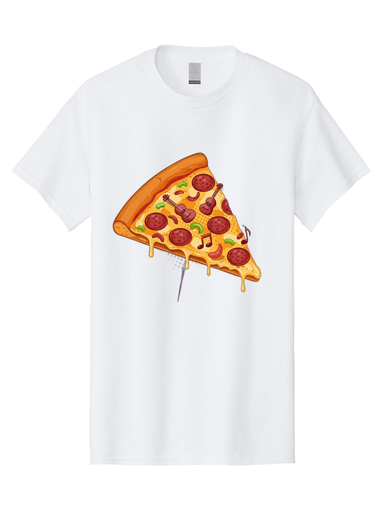 Pizza-Slice-33 Men'S Graphic Tee, 100% Cotton, Comfortable Casual Summer Wear, Machine Washable, Pizza Slice, Pepperoni Pizza, Cheese Pizza, Guitar Toppings, Music Notes, Cartoon Style, Playful Food, Whimsical Design, Cheesy Goodness, Bac295 9