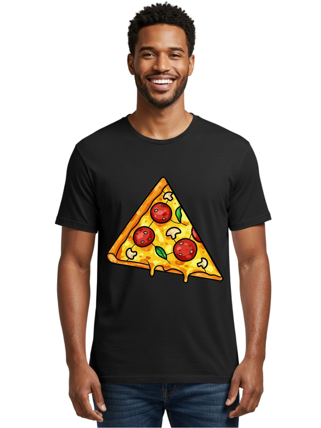 Pizza-Slice-34 Men'S Graphic Tee, 100% Cotton, Comfortable Casual Summer Wear, Machine Washable, Tasty Pizza, Melted Cheese, Pepperoni Pizza, Mushrooms, Basil, Cheesy Goodness, Savory Delight, Italian Cuisine, Foodie Favorite, Pizza Love Bac296 23