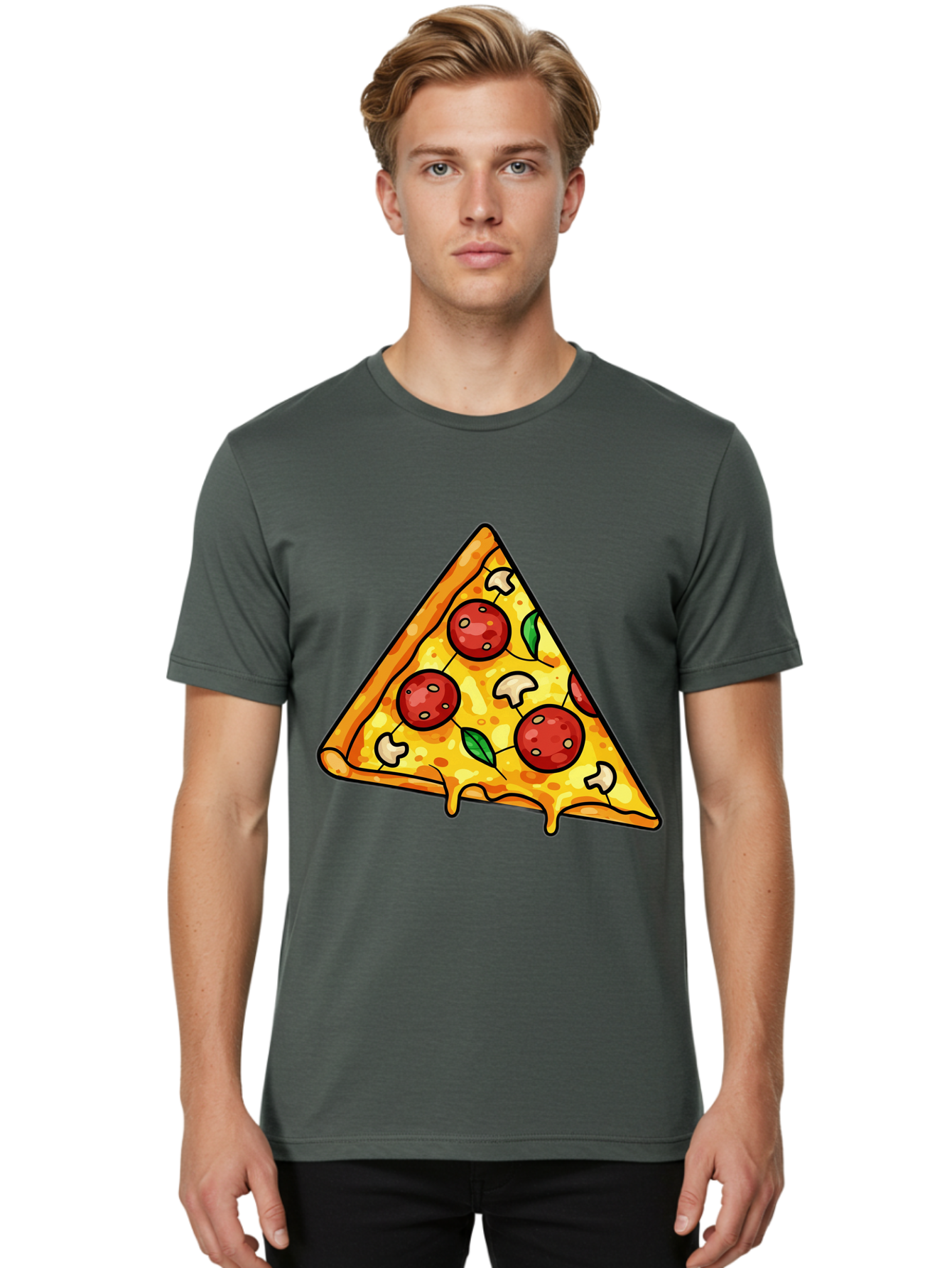 Pizza-Slice-34 Men'S Graphic Tee, 100% Cotton, Comfortable Casual Summer Wear, Machine Washable, Tasty Pizza, Melted Cheese, Pepperoni Pizza, Mushrooms, Basil, Cheesy Goodness, Savory Delight, Italian Cuisine, Foodie Favorite, Pizza Love Bac296 17