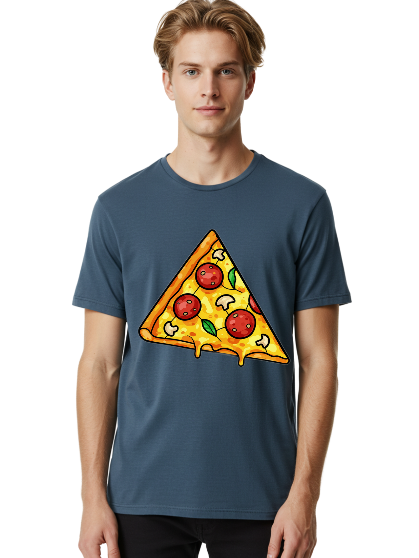 Pizza-Slice-34 Men'S Graphic Tee, 100% Cotton, Comfortable Casual Summer Wear, Machine Washable, Tasty Pizza, Melted Cheese, Pepperoni Pizza, Mushrooms, Basil, Cheesy Goodness, Savory Delight, Italian Cuisine, Foodie Favorite, Pizza Love Bac296 21
