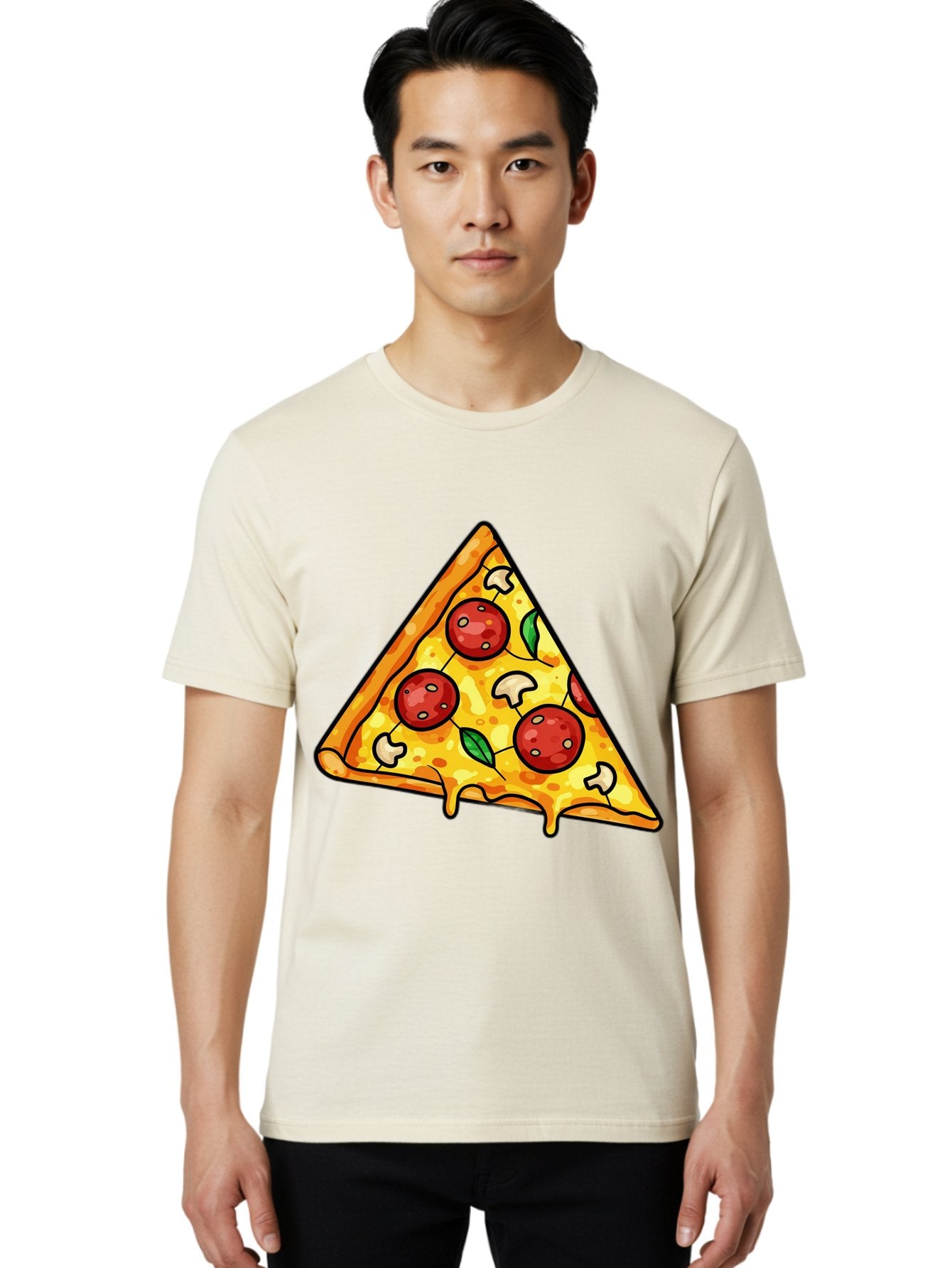 Pizza-Slice-34 Men'S Graphic Tee, 100% Cotton, Comfortable Casual Summer Wear, Machine Washable, Tasty Pizza, Melted Cheese, Pepperoni Pizza, Mushrooms, Basil, Cheesy Goodness, Savory Delight, Italian Cuisine, Foodie Favorite, Pizza Love Bac296 22