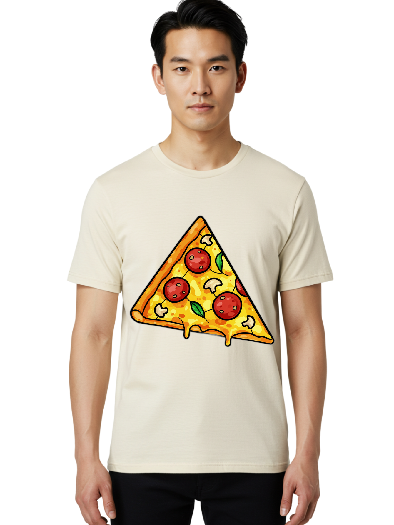 Pizza-Slice-34 Men'S Graphic Tee, 100% Cotton, Comfortable Casual Summer Wear, Machine Washable, Tasty Pizza, Melted Cheese, Pepperoni Pizza, Mushrooms, Basil, Cheesy Goodness, Savory Delight, Italian Cuisine, Foodie Favorite, Pizza Love Bac296 24