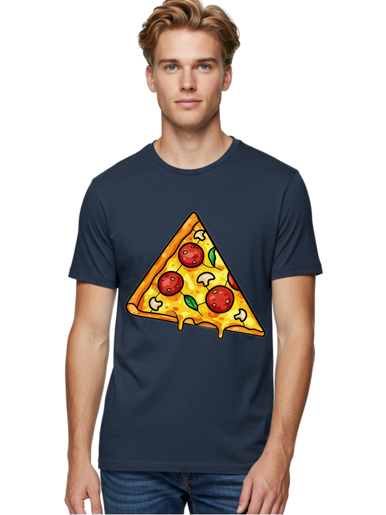 Pizza-Slice-34 Men'S Graphic Tee, 100% Cotton, Comfortable Casual Summer Wear, Machine Washable, Tasty Pizza, Melted Cheese, Pepperoni Pizza, Mushrooms, Basil, Cheesy Goodness, Savory Delight, Italian Cuisine, Foodie Favorite, Pizza Love Bac296 25