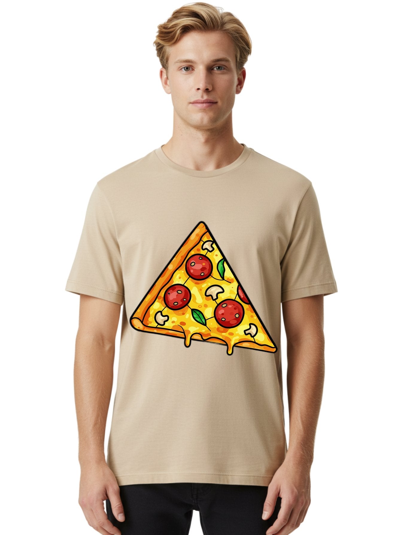 Pizza-Slice-34 Men'S Graphic Tee, 100% Cotton, Comfortable Casual Summer Wear, Machine Washable, Tasty Pizza, Melted Cheese, Pepperoni Pizza, Mushrooms, Basil, Cheesy Goodness, Savory Delight, Italian Cuisine, Foodie Favorite, Pizza Love Bac296 17