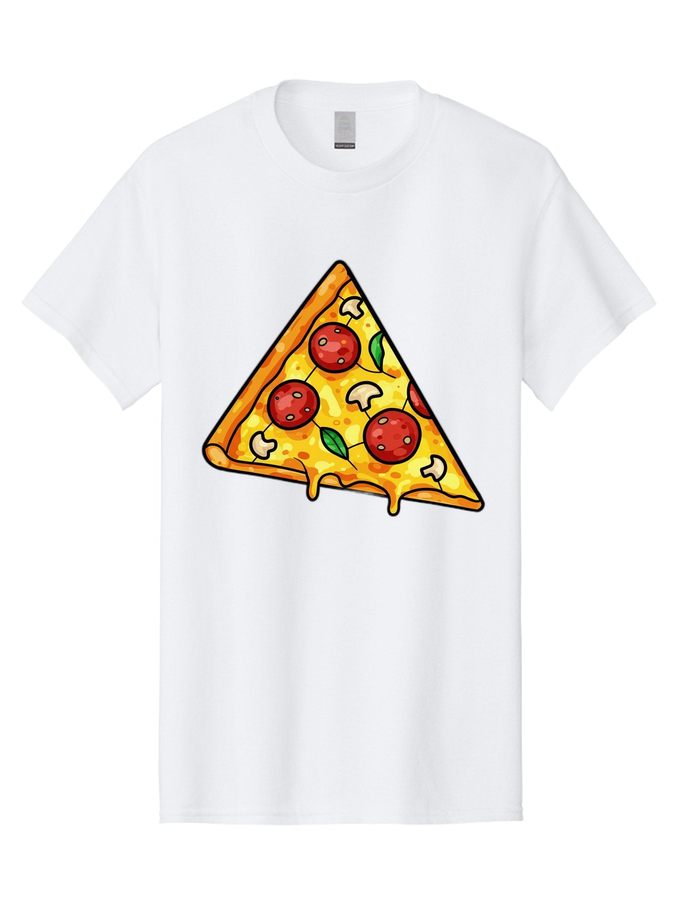 Pizza-Slice-34 Men'S Graphic Tee, 100% Cotton, Comfortable Casual Summer Wear, Machine Washable, Tasty Pizza, Melted Cheese, Pepperoni Pizza, Mushrooms, Basil, Cheesy Goodness, Savory Delight, Italian Cuisine, Foodie Favorite, Pizza Love Bac296
