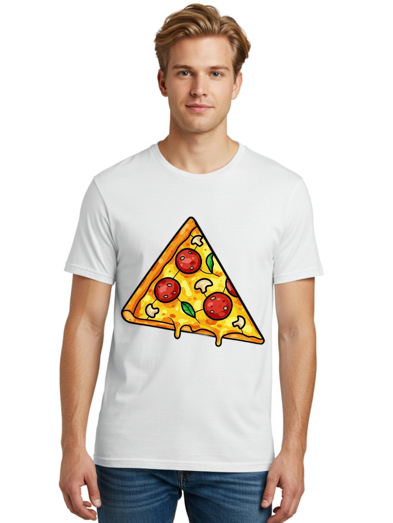 Pizza-Slice-34 Men'S Graphic Tee, 100% Cotton, Comfortable Casual Summer Wear, Machine Washable, Tasty Pizza, Melted Cheese, Pepperoni Pizza, Mushrooms, Basil, Cheesy Goodness, Savory Delight, Italian Cuisine, Foodie Favorite, Pizza Love Bac296 19