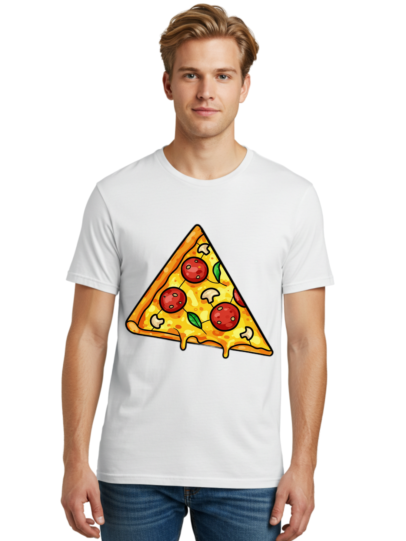 Pizza-Slice-34 Men'S Graphic Tee, 100% Cotton, Comfortable Casual Summer Wear, Machine Washable, Tasty Pizza, Melted Cheese, Pepperoni Pizza, Mushrooms, Basil, Cheesy Goodness, Savory Delight, Italian Cuisine, Foodie Favorite, Pizza Love Bac296 26