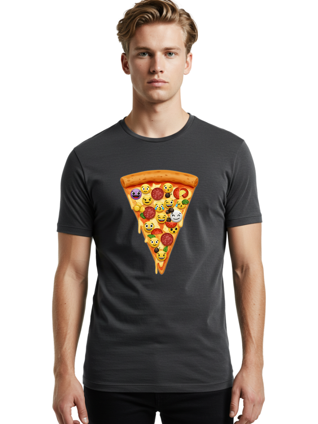 Pizza-Slice-35 Men'S Graphic Tee, 100% Cotton, Comfortable Casual Summer Wear, Machine Washable, Pizza Slice, Emoji Toppings, Pepperoni, Black Olives, Melted Cheese, Funny Emojis, Cartoon Pizza, Tasty Pizza, Foodie Fun, Pizza Love, Bac297 20