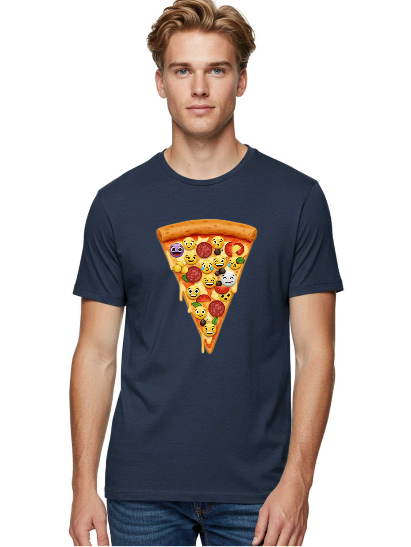 Pizza-Slice-35 Men'S Graphic Tee, 100% Cotton, Comfortable Casual Summer Wear, Machine Washable, Pizza Slice, Emoji Toppings, Pepperoni, Black Olives, Melted Cheese, Funny Emojis, Cartoon Pizza, Tasty Pizza, Foodie Fun, Pizza Love, Bac297 24
