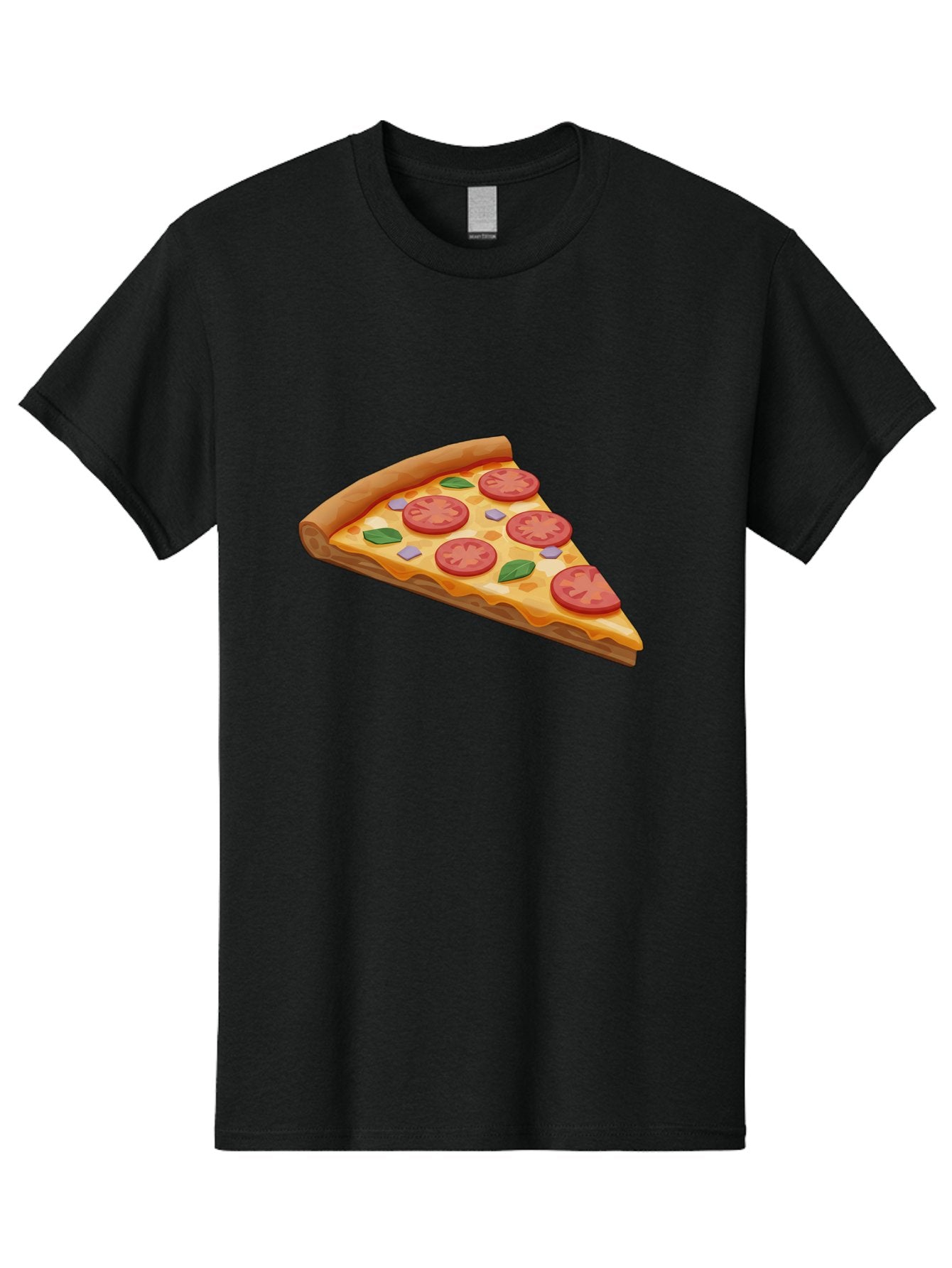 Pizza-Slice-4 Men'S Graphic Tee, 100% Cotton, Comfortable Casual Summer Wear, Machine Washable, Pizza Slice, Tomato Slices, Basil Leaves, Garlic, Melted Cheese, Crispy Crust, Italian Cuisine, Delicious Food, Savory Flavors Bac298