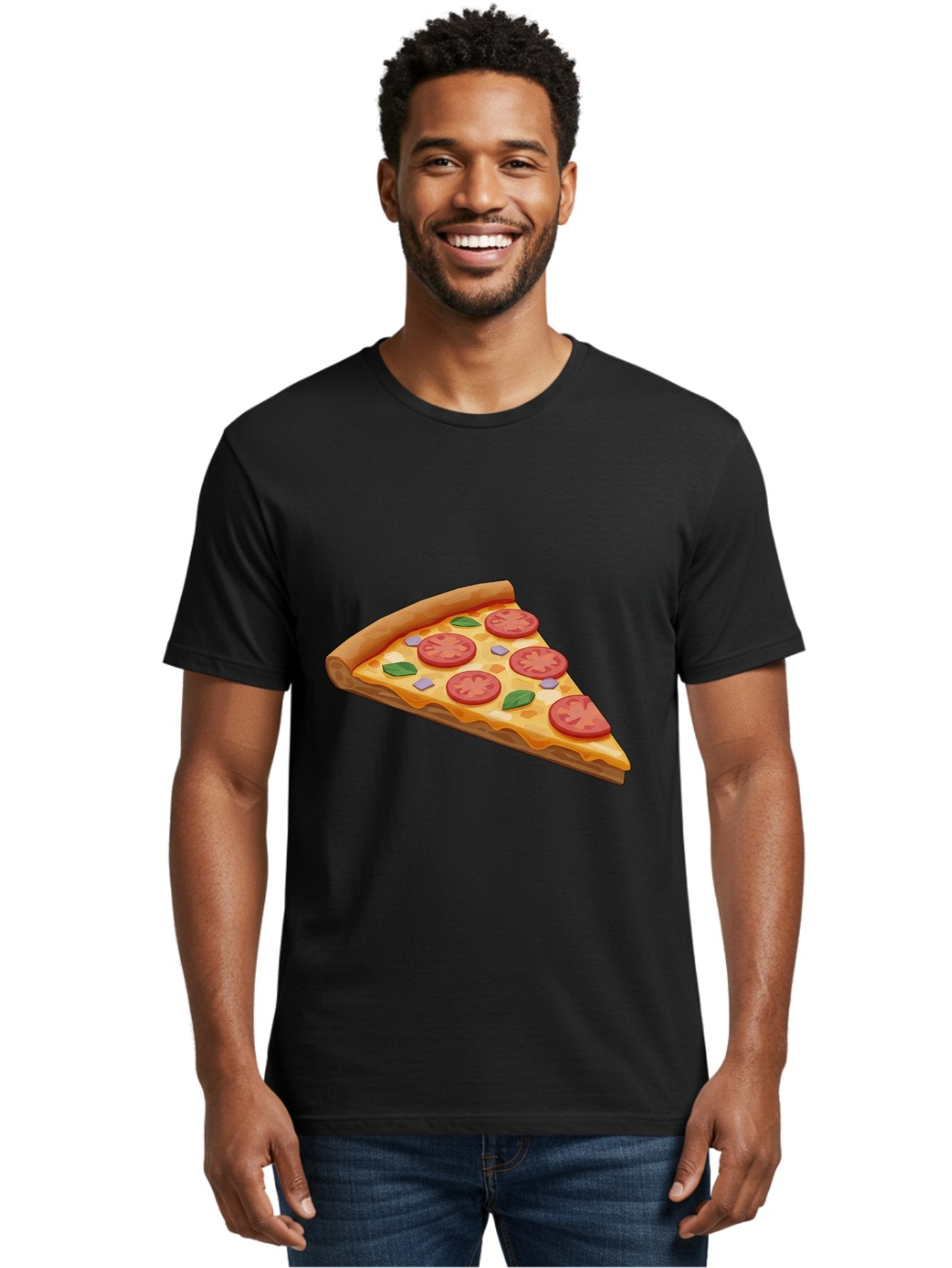 Pizza-Slice-4 Men'S Graphic Tee, 100% Cotton, Comfortable Casual Summer Wear, Machine Washable, Pizza Slice, Tomato Slices, Basil Leaves, Garlic, Melted Cheese, Crispy Crust, Italian Cuisine, Delicious Food, Savory Flavors Bac298 21