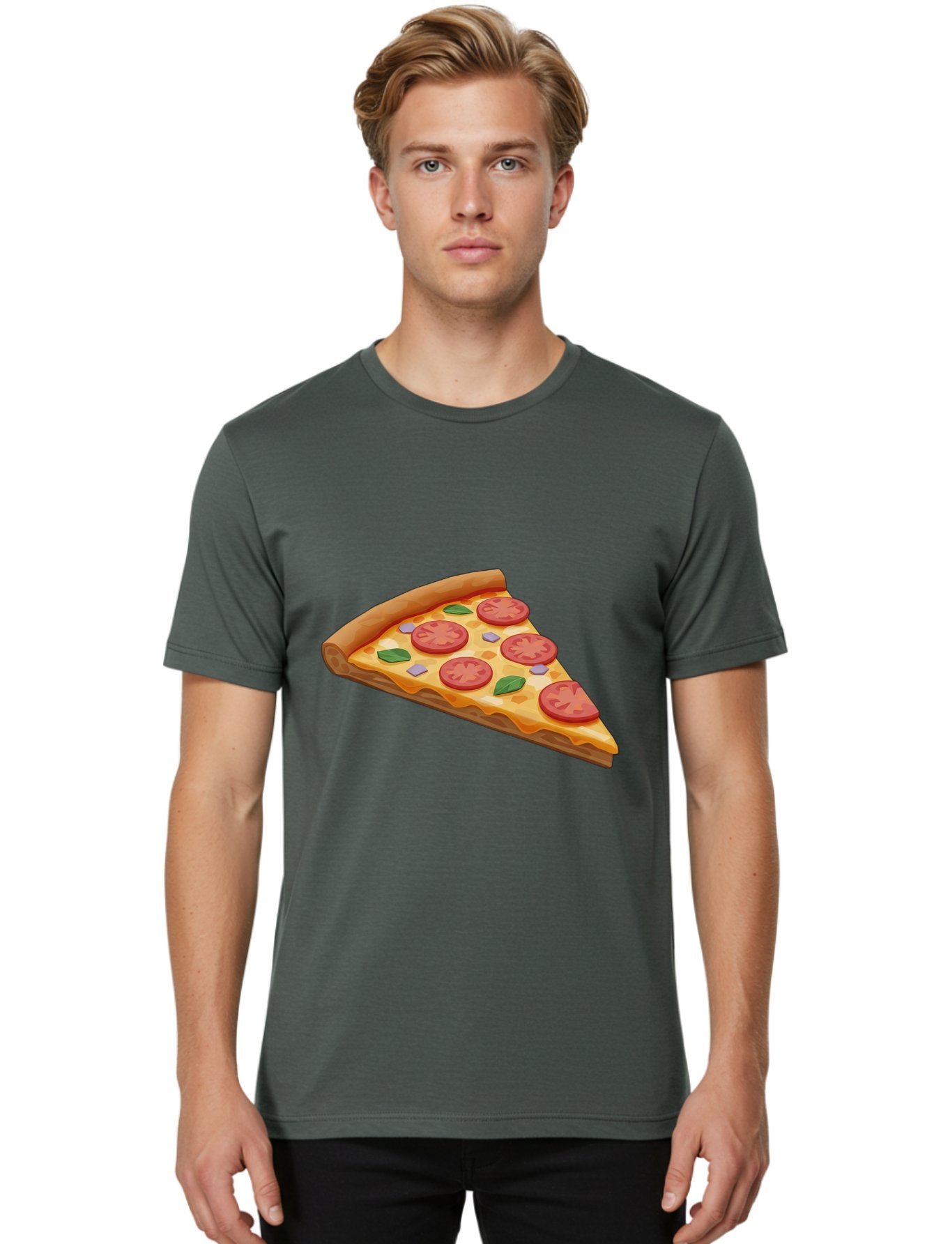 Pizza-Slice-4 Men'S Graphic Tee, 100% Cotton, Comfortable Casual Summer Wear, Machine Washable, Pizza Slice, Tomato Slices, Basil Leaves, Garlic, Melted Cheese, Crispy Crust, Italian Cuisine, Delicious Food, Savory Flavors Bac298 18