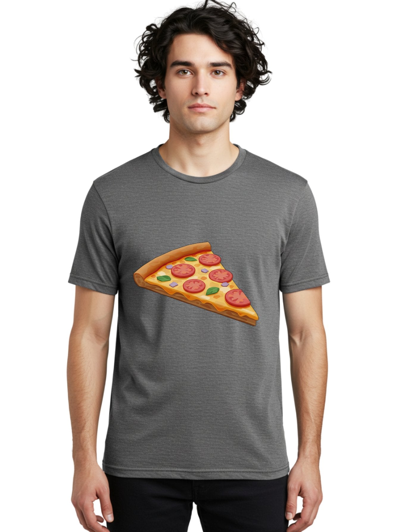 Pizza-Slice-4 Men'S Graphic Tee, 100% Cotton, Comfortable Casual Summer Wear, Machine Washable, Pizza Slice, Tomato Slices, Basil Leaves, Garlic, Melted Cheese, Crispy Crust, Italian Cuisine, Delicious Food, Savory Flavors Bac298 23