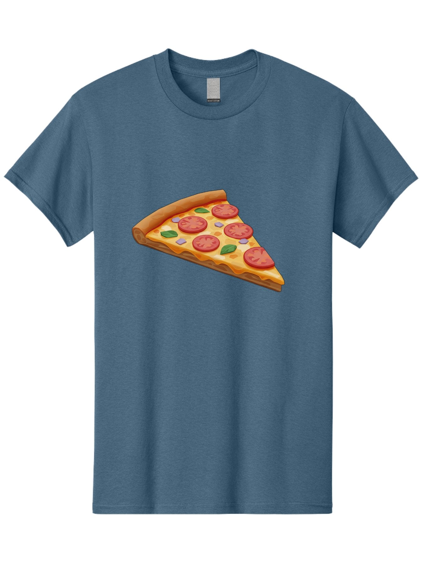 Pizza-Slice-4 Men'S Graphic Tee, 100% Cotton, Comfortable Casual Summer Wear, Machine Washable, Pizza Slice, Tomato Slices, Basil Leaves, Garlic, Melted Cheese, Crispy Crust, Italian Cuisine, Delicious Food, Savory Flavors Bac298
