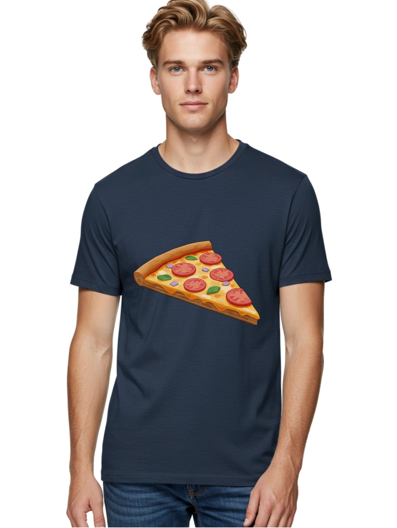 Pizza-Slice-4 Men'S Graphic Tee, 100% Cotton, Comfortable Casual Summer Wear, Machine Washable, Pizza Slice, Tomato Slices, Basil Leaves, Garlic, Melted Cheese, Crispy Crust, Italian Cuisine, Delicious Food, Savory Flavors Bac298 16