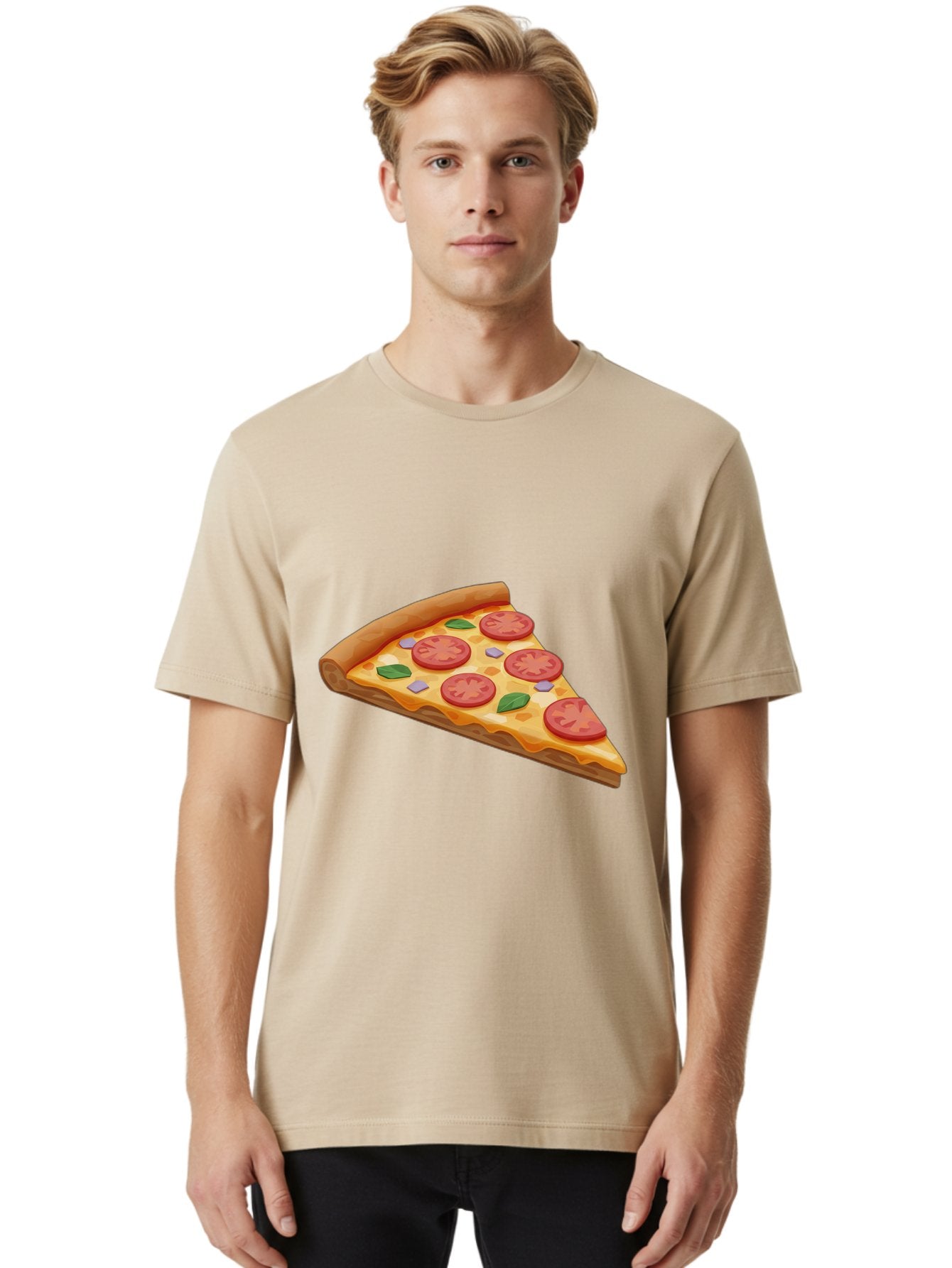 Pizza-Slice-4 Men'S Graphic Tee, 100% Cotton, Comfortable Casual Summer Wear, Machine Washable, Pizza Slice, Tomato Slices, Basil Leaves, Garlic, Melted Cheese, Crispy Crust, Italian Cuisine, Delicious Food, Savory Flavors Bac298 27