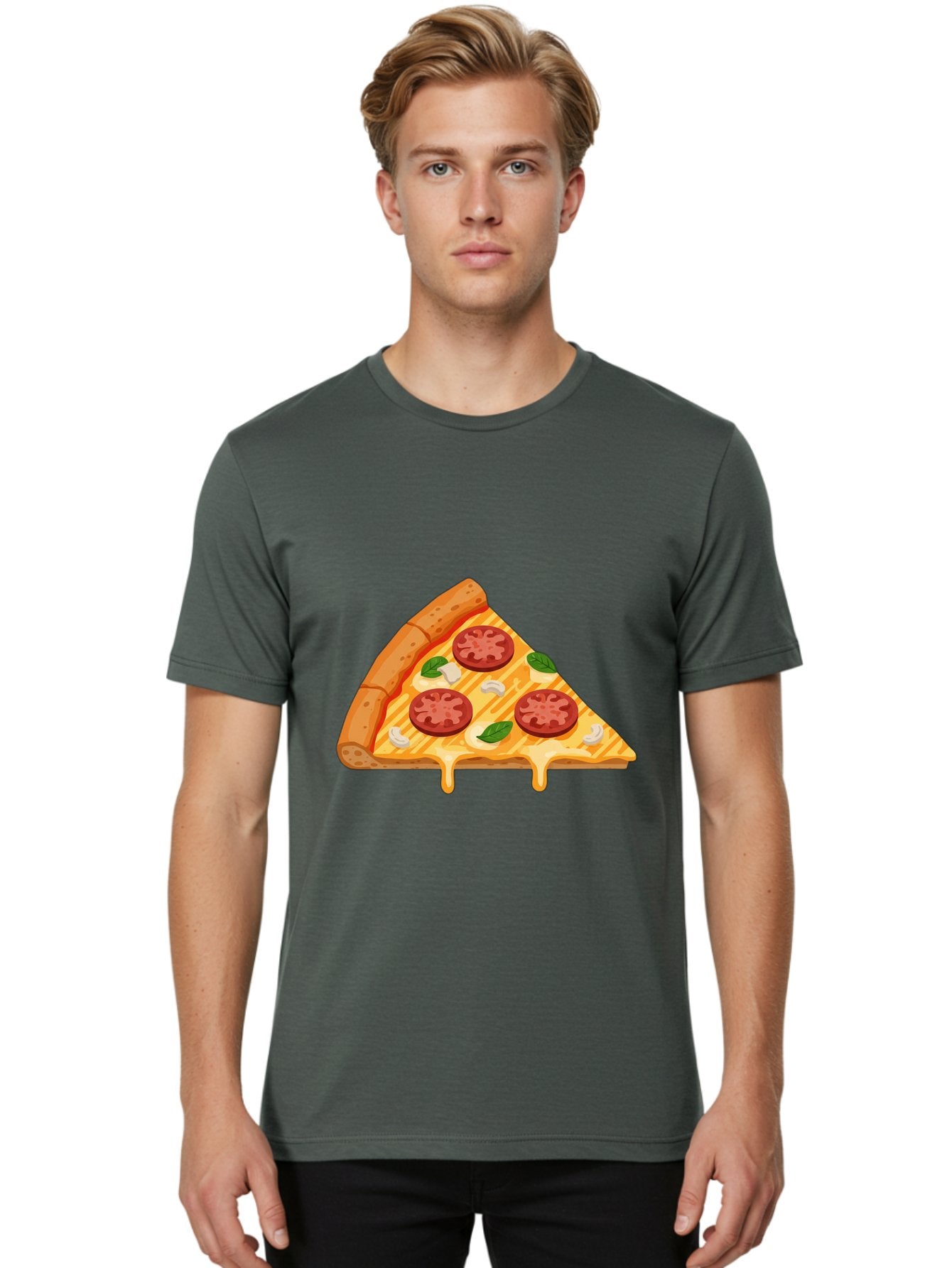 Pizza-Slice-6 Men'S Graphic Tee, 100% Cotton, Comfortable Casual Summer Wear, Machine Washable, Cheesy Pizza Slice, Pepperoni Pizza, Melty Cheese, Garlicky Flavor, Fresh Basil, Italian Cuisine, Savory Delight, Tasty Treat Bac300 16