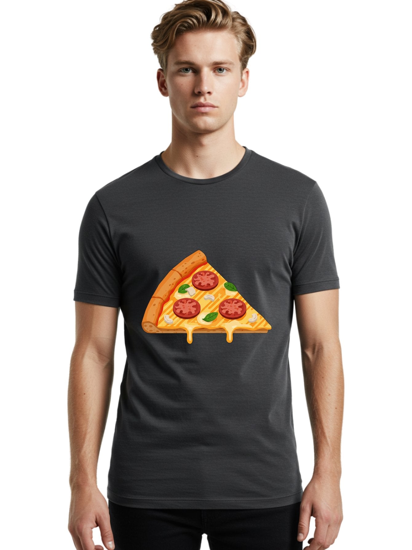 Pizza-Slice-6 Men'S Graphic Tee, 100% Cotton, Comfortable Casual Summer Wear, Machine Washable, Cheesy Pizza Slice, Pepperoni Pizza, Melty Cheese, Garlicky Flavor, Fresh Basil, Italian Cuisine, Savory Delight, Tasty Treat Bac300 26