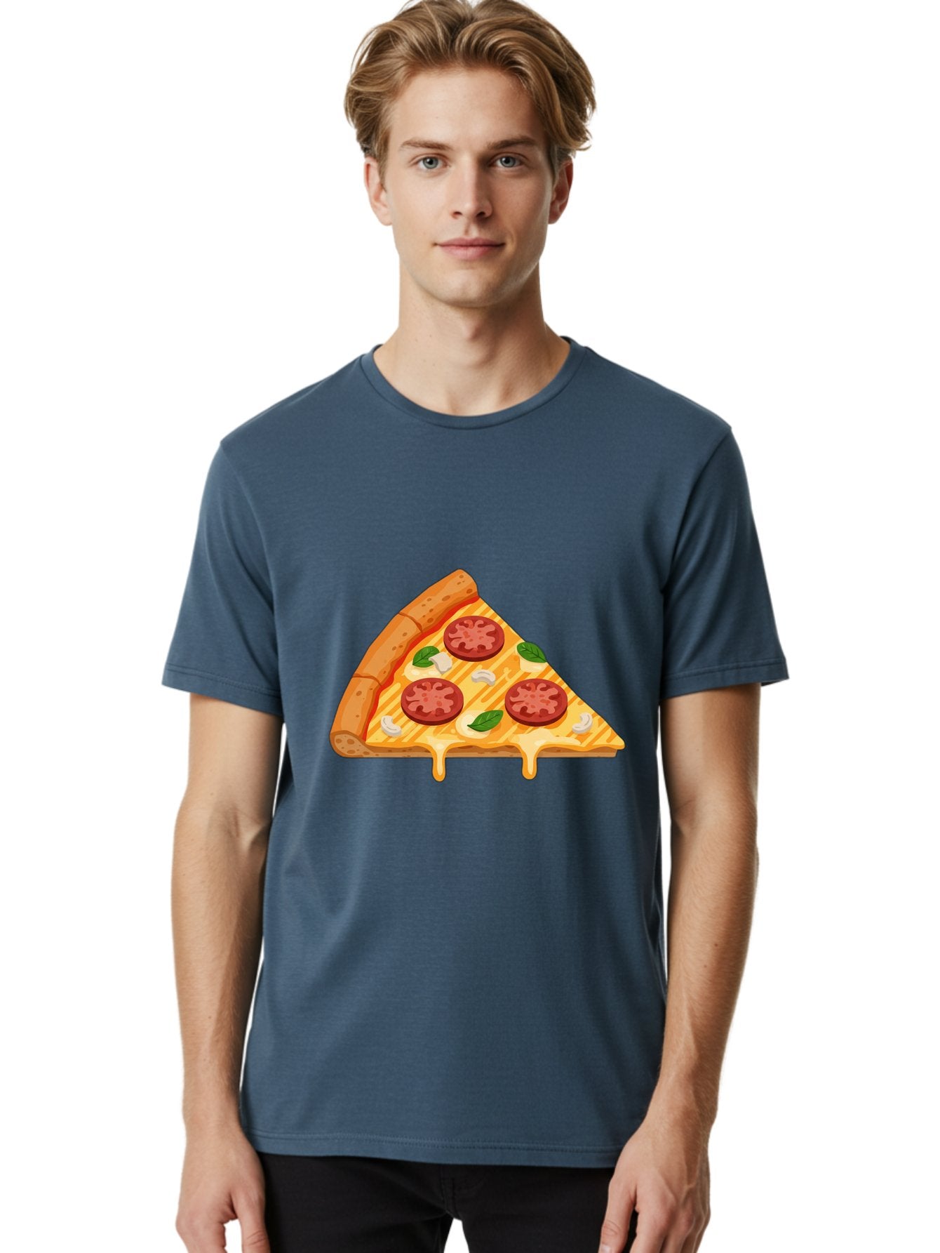 Pizza-Slice-6 Men'S Graphic Tee, 100% Cotton, Comfortable Casual Summer Wear, Machine Washable, Cheesy Pizza Slice, Pepperoni Pizza, Melty Cheese, Garlicky Flavor, Fresh Basil, Italian Cuisine, Savory Delight, Tasty Treat Bac300 27