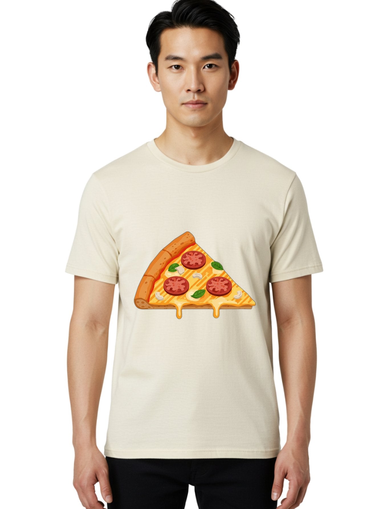 Pizza-Slice-6 Men'S Graphic Tee, 100% Cotton, Comfortable Casual Summer Wear, Machine Washable, Cheesy Pizza Slice, Pepperoni Pizza, Melty Cheese, Garlicky Flavor, Fresh Basil, Italian Cuisine, Savory Delight, Tasty Treat Bac300 24