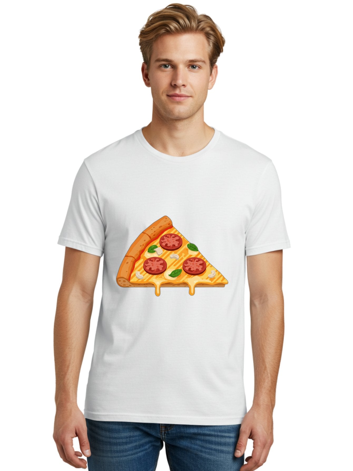 Pizza-Slice-6 Men'S Graphic Tee, 100% Cotton, Comfortable Casual Summer Wear, Machine Washable, Cheesy Pizza Slice, Pepperoni Pizza, Melty Cheese, Garlicky Flavor, Fresh Basil, Italian Cuisine, Savory Delight, Tasty Treat Bac300 30