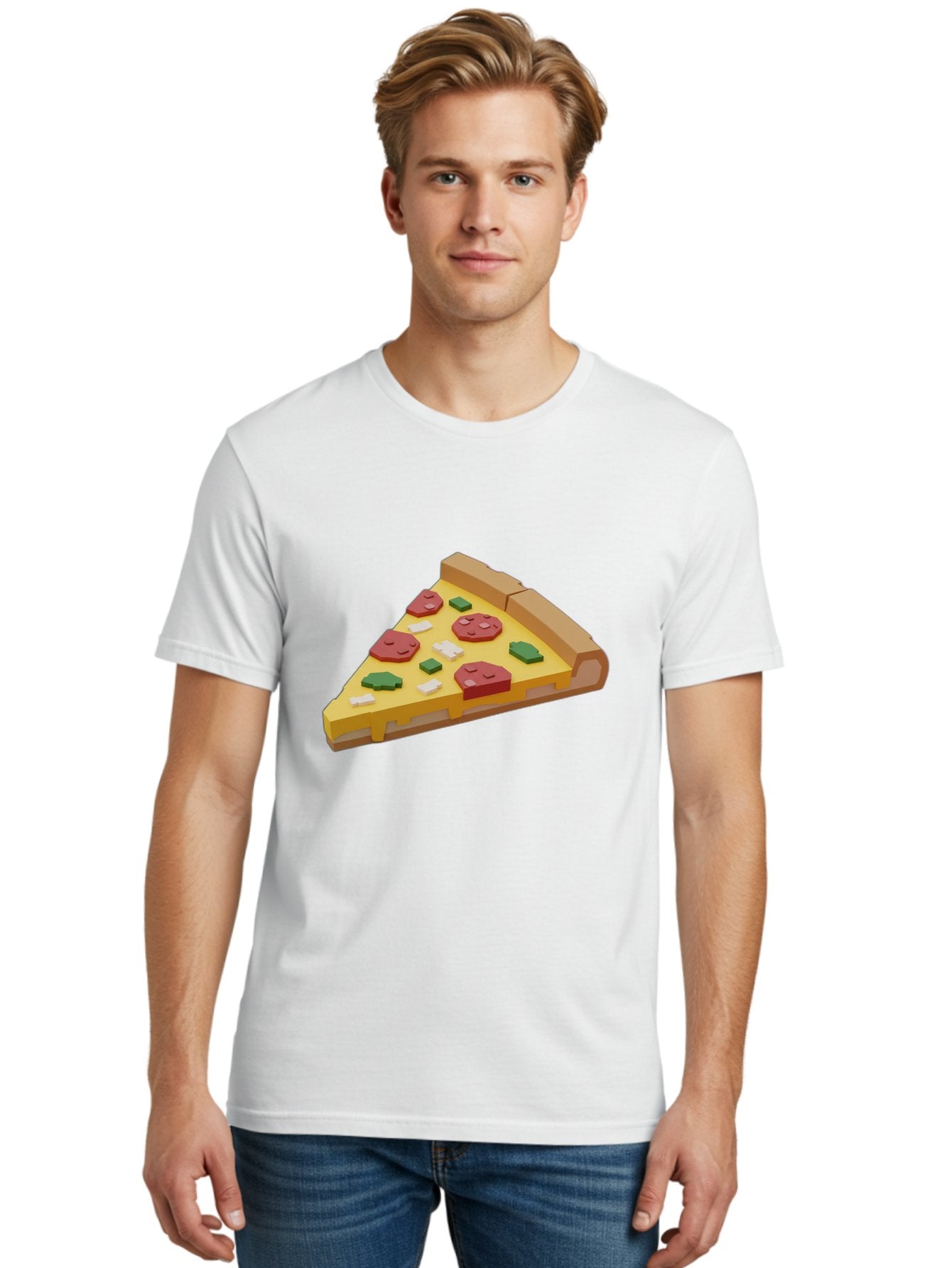 Pizza-Slice-7 Men'S Graphic Tee, 100% Cotton, Comfortable Casual Summer Wear, Machine Washable, 3D Pizza Slice, Cartoon-Style, Pepperoni, Green Peppers, Cheese, Crispy Crust, Tasty Toppings, Digital Art Bac301 24