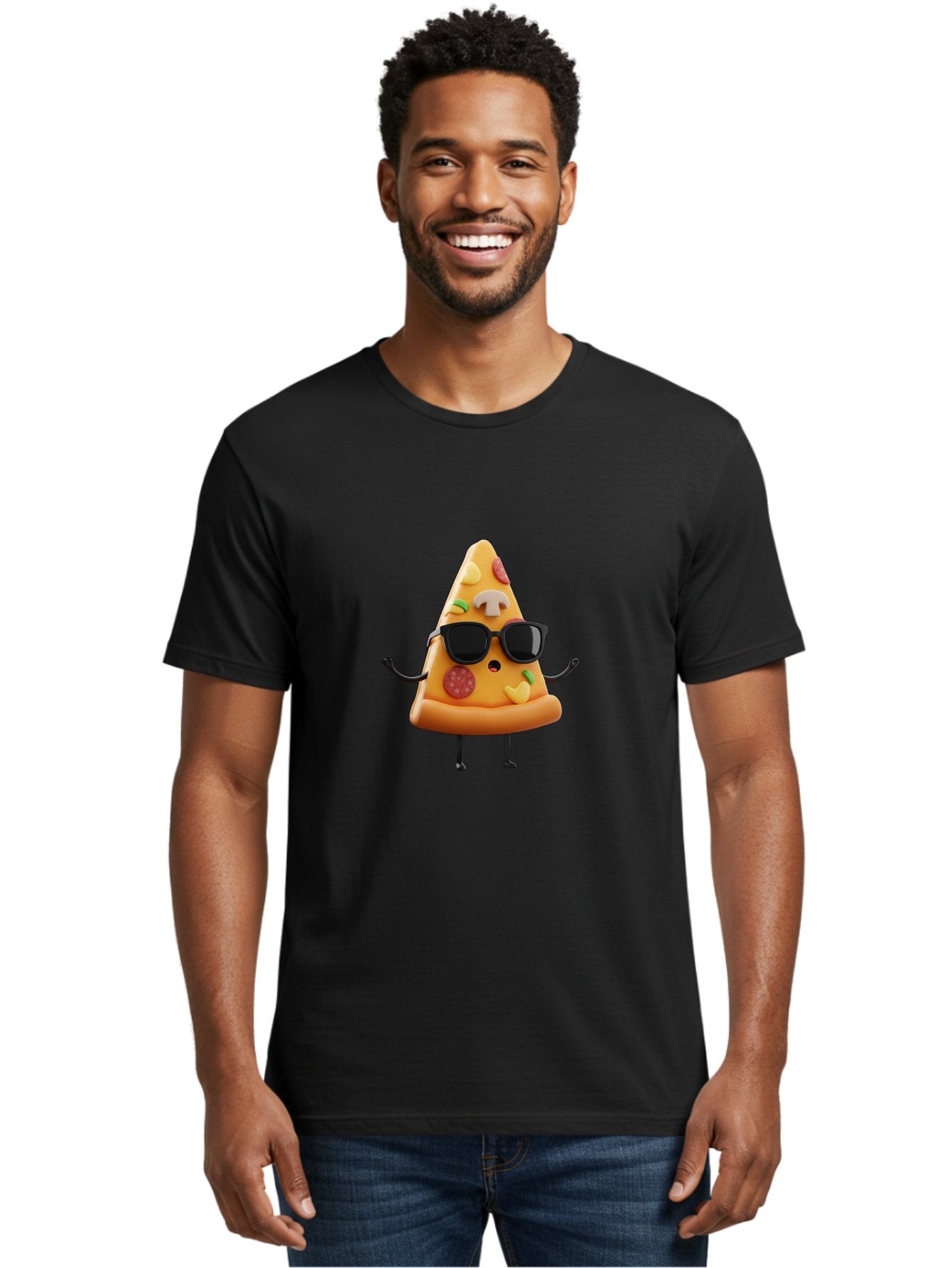 Pizza-Slice-8 Men'S Graphic Tee, 100% Cotton, Comfortable Casual Summer Wear, Machine Washable, Cool Pizza Slice, Cartoon Character, Sunglasses, Pepperoni, Mushrooms, Cheese, Fun, Quirky, Playful, Funny Character, 3D Illustration, Food Mascot, Bac302 30