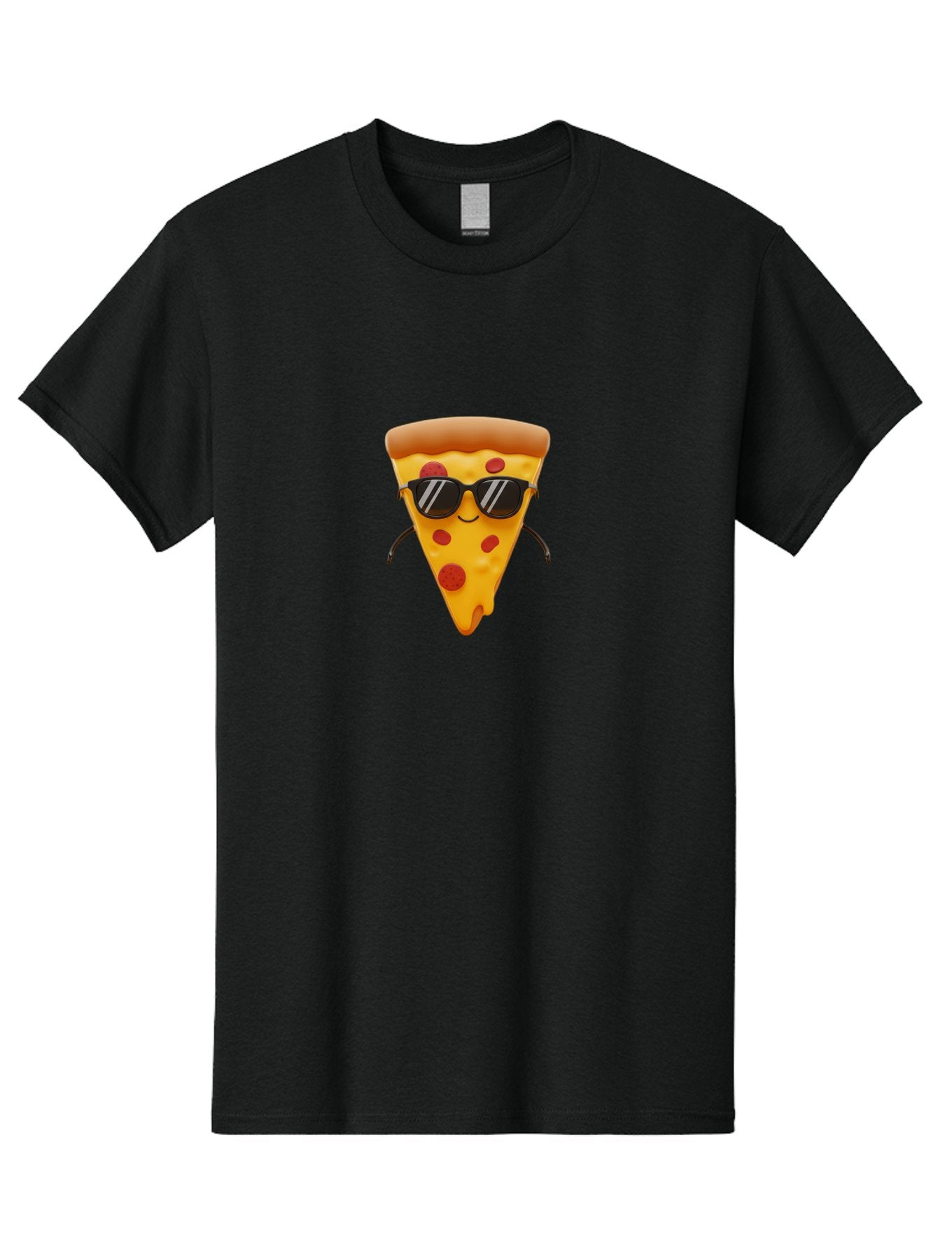 Pizza-Slice-9 Men'S Graphic Tee, 100% Cotton, Comfortable Casual Summer Wear, Machine Washable, Pizza Slice With Sunglasses, Cartoon Character, Funny Food, Pepperoni Pizza, Smiling Face, Cool Accessories, Tasty Treat, Animated Illustration Bac303