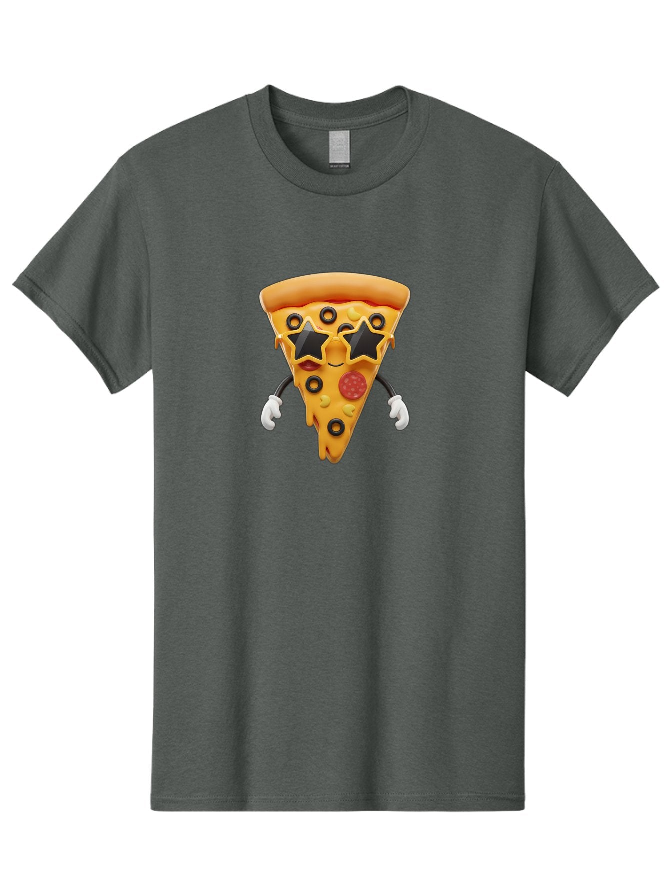 Pizza-Slice-Character Men'S Graphic Tee, 100% Cotton, Comfortable Casual Summer Wear, Machine Washable, Cartoon Pizza Slice, Pepperoni Pizza, Black Olives, Yellow Cheese, Star-Shaped Sunglasses, Cute Food, Funny Character, Cartoon Character, Bac305 11