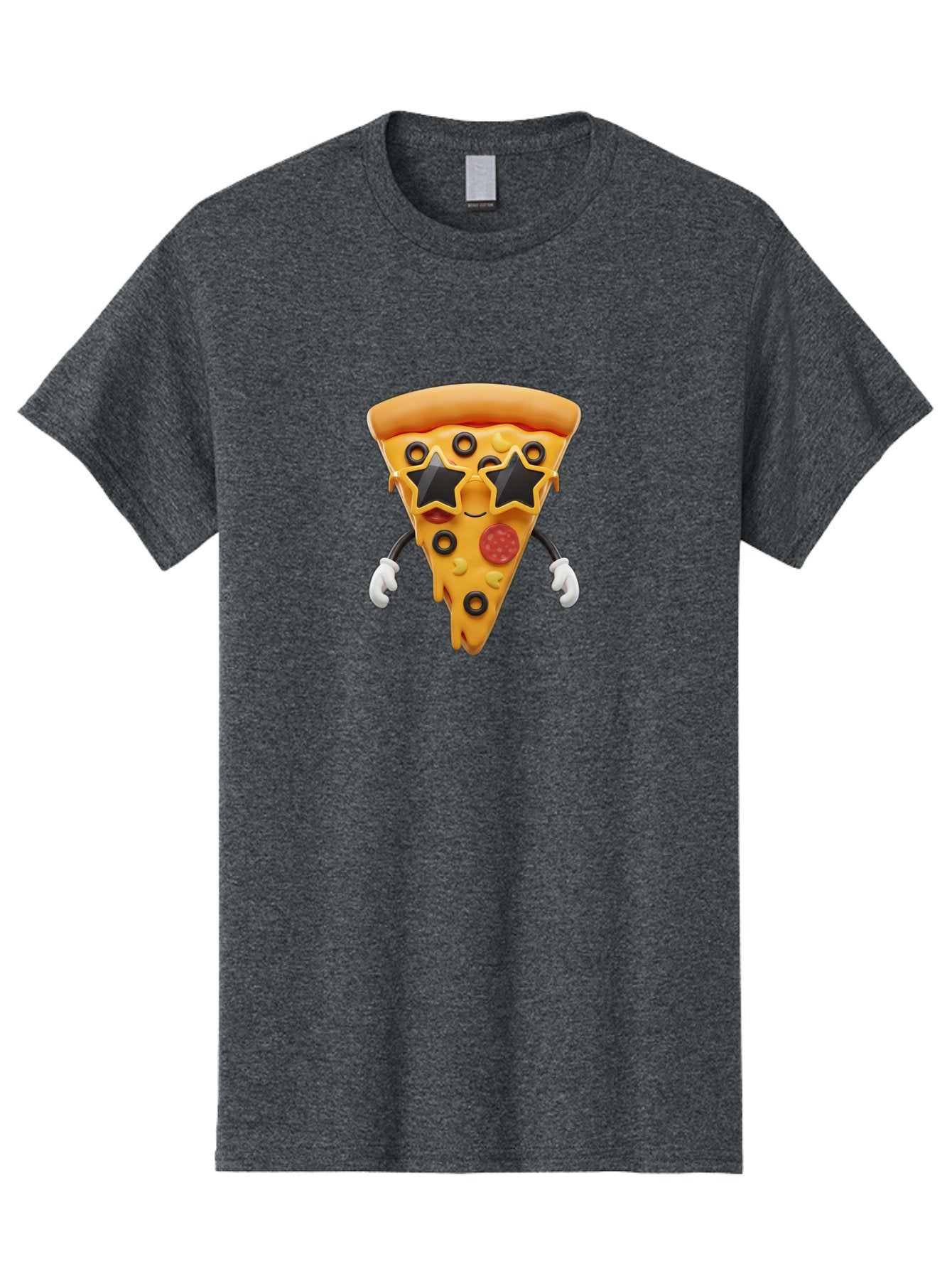 Pizza-Slice-Character Men'S Graphic Tee, 100% Cotton, Comfortable Casual Summer Wear, Machine Washable, Cartoon Pizza Slice, Pepperoni Pizza, Black Olives, Yellow Cheese, Star-Shaped Sunglasses, Cute Food, Funny Character, Cartoon Character, Bac305 6