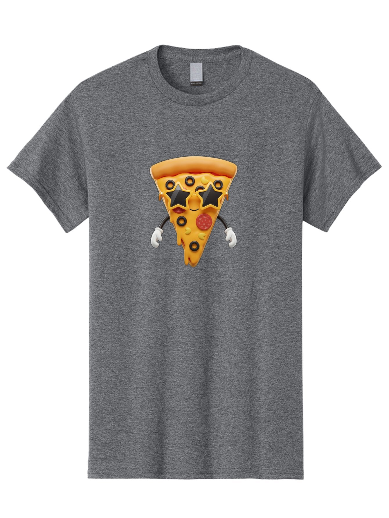Pizza-Slice-Character Men'S Graphic Tee, 100% Cotton, Comfortable Casual Summer Wear, Machine Washable, Cartoon Pizza Slice, Pepperoni Pizza, Black Olives, Yellow Cheese, Star-Shaped Sunglasses, Cute Food, Funny Character, Cartoon Character, Bac305 5