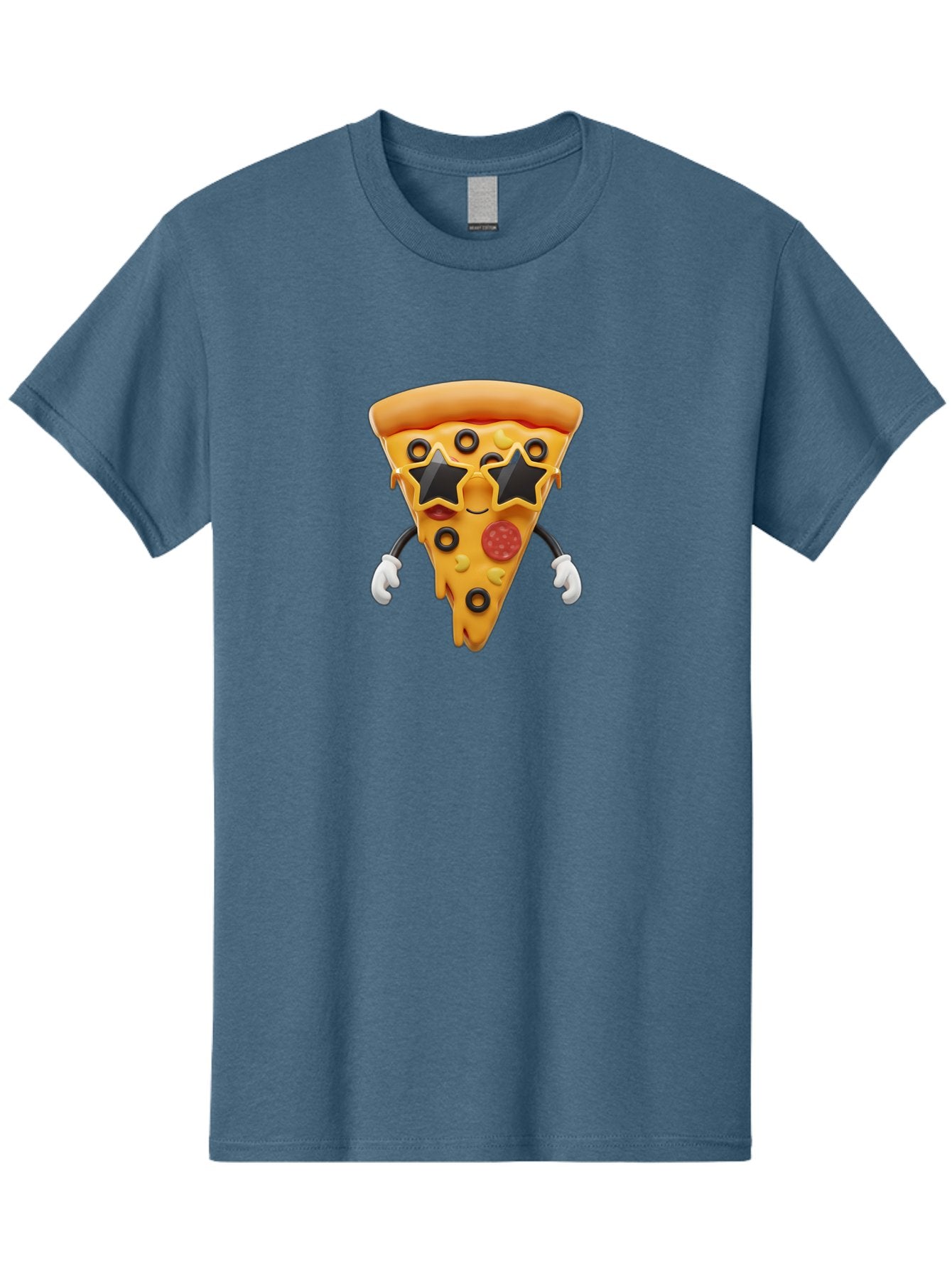Pizza-Slice-Character Men'S Graphic Tee, 100% Cotton, Comfortable Casual Summer Wear, Machine Washable, Cartoon Pizza Slice, Pepperoni Pizza, Black Olives, Yellow Cheese, Star-Shaped Sunglasses, Cute Food, Funny Character, Cartoon Character, Bac305 14