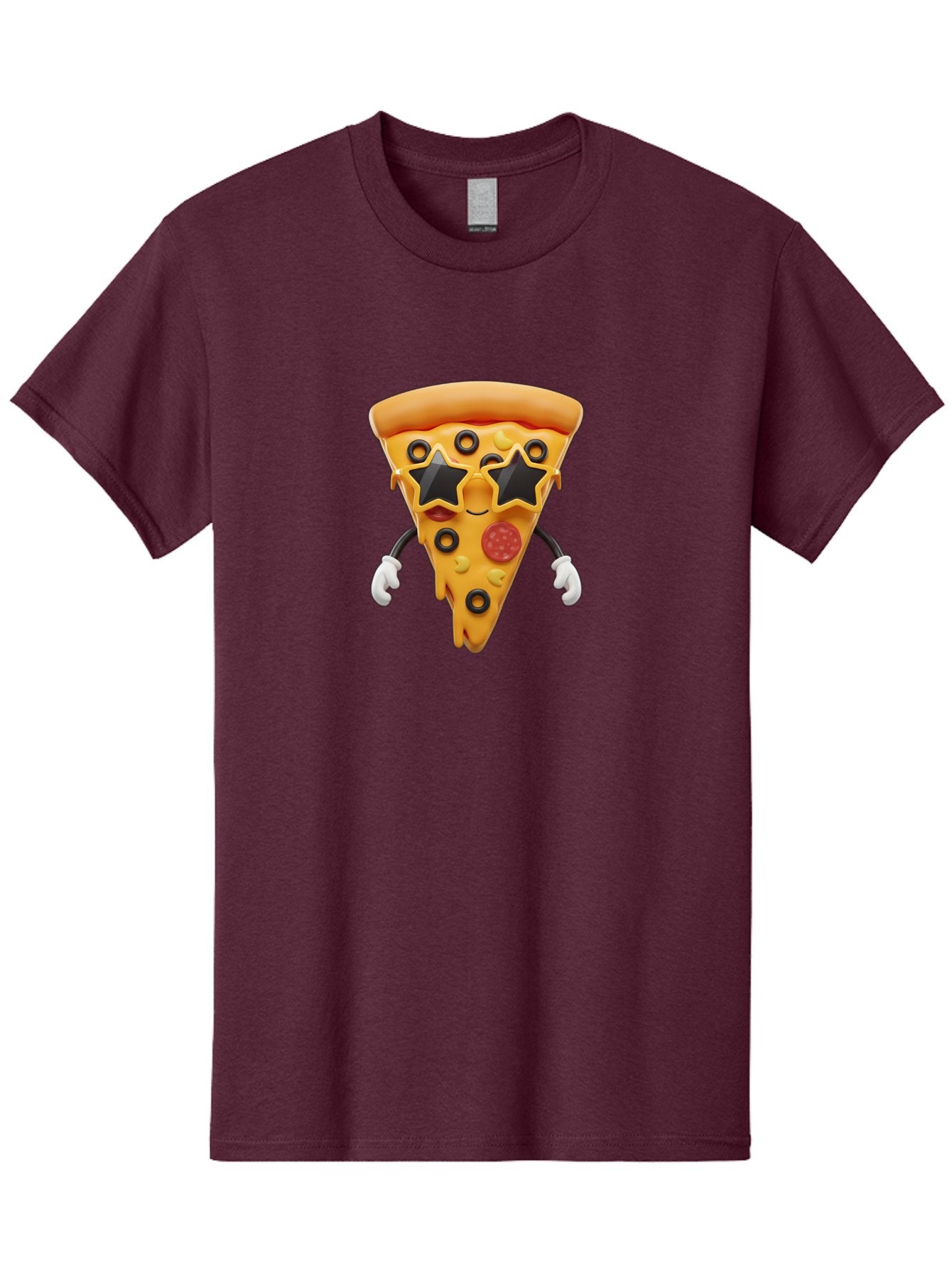 Pizza-Slice-Character Men'S Graphic Tee, 100% Cotton, Comfortable Casual Summer Wear, Machine Washable, Cartoon Pizza Slice, Pepperoni Pizza, Black Olives, Yellow Cheese, Star-Shaped Sunglasses, Cute Food, Funny Character, Cartoon Character, Bac305 3