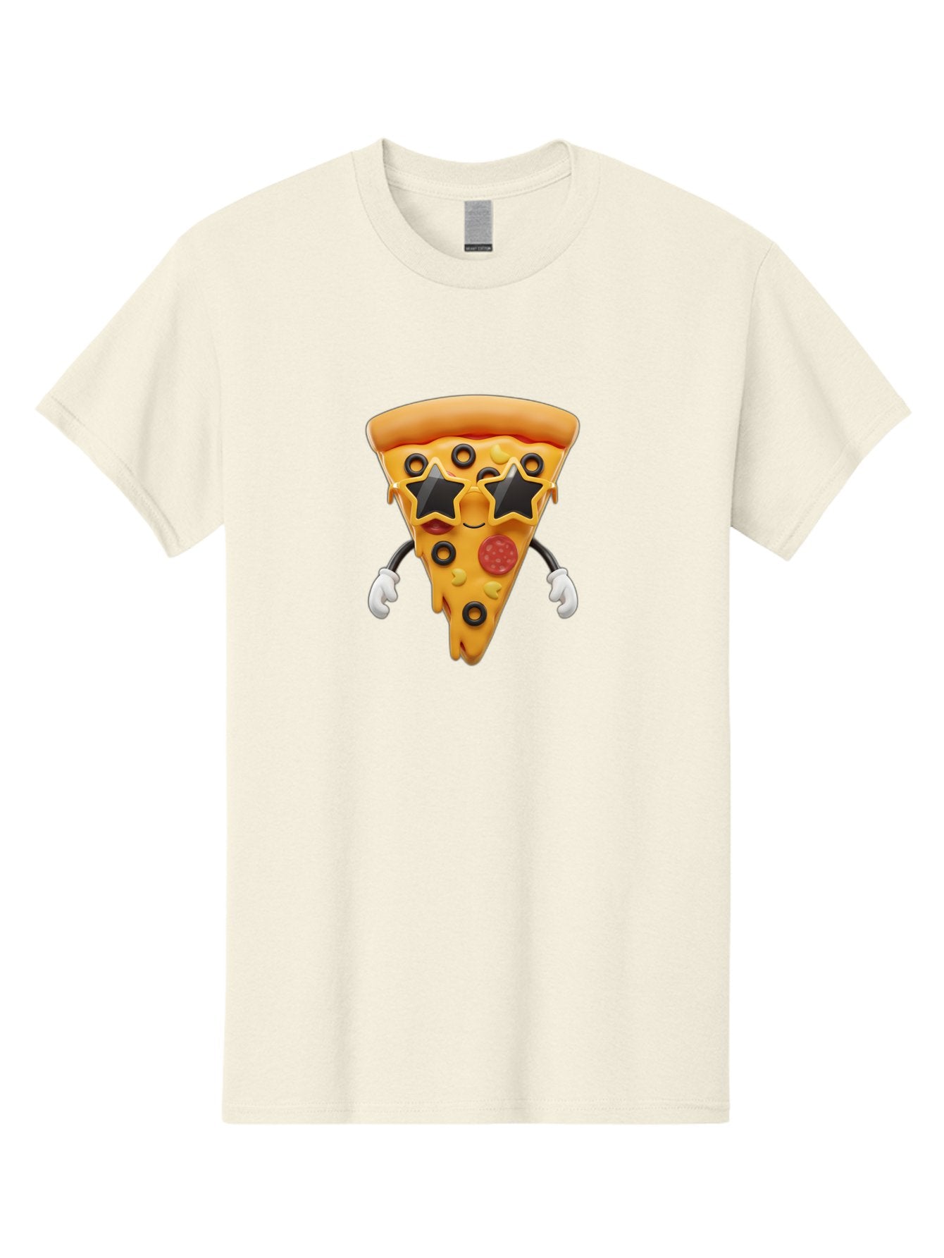 Pizza-Slice-Character Men'S Graphic Tee, 100% Cotton, Comfortable Casual Summer Wear, Machine Washable, Cartoon Pizza Slice, Pepperoni Pizza, Black Olives, Yellow Cheese, Star-Shaped Sunglasses, Cute Food, Funny Character, Cartoon Character, Bac305 10
