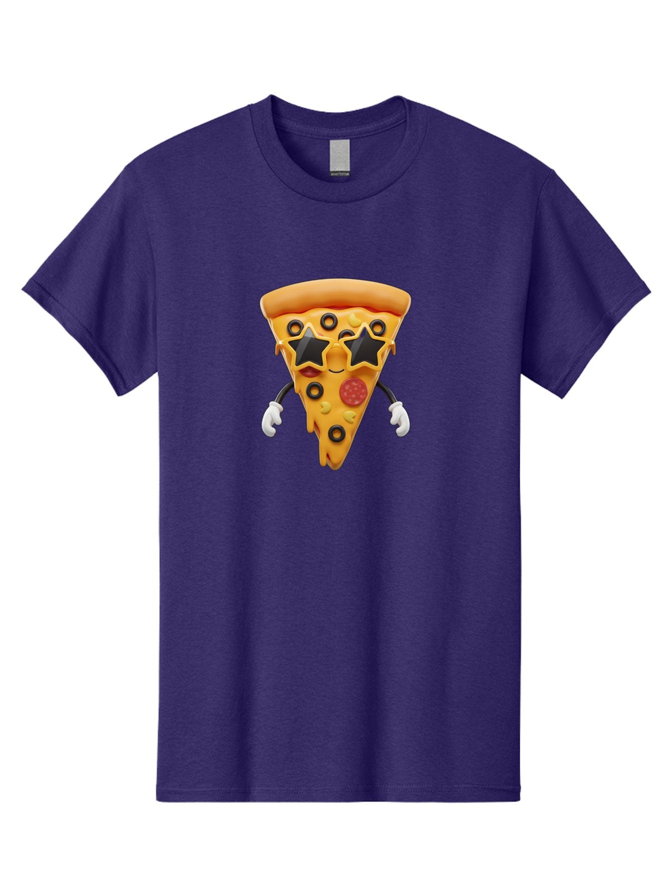 Pizza-Slice-Character Men'S Graphic Tee, 100% Cotton, Comfortable Casual Summer Wear, Machine Washable, Cartoon Pizza Slice, Pepperoni Pizza, Black Olives, Yellow Cheese, Star-Shaped Sunglasses, Cute Food, Funny Character, Cartoon Character, Bac305 4