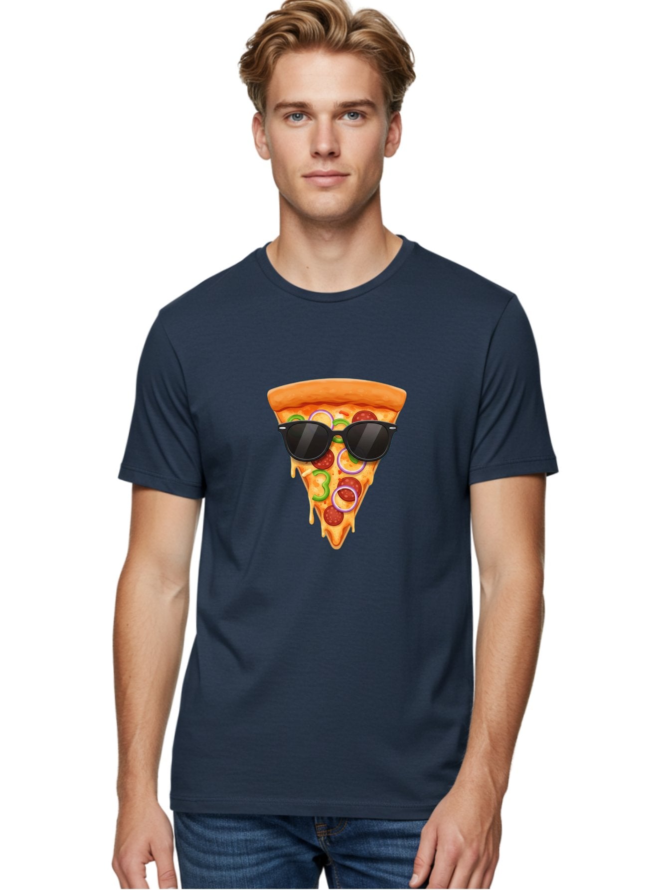 Pizza-Slice-Sunglasses-1 Men'S Graphic Tee, 100% Cotton, Comfortable Casual Summer Wear, Machine Washable, Pepperoni Pizza Slice, Cheesy Goodness, Melted Cheese, Jalapeno And Onion, Trendy Accessories, Sunglasses, Cool Pizza, Cartoon Pizza, Bac306 25