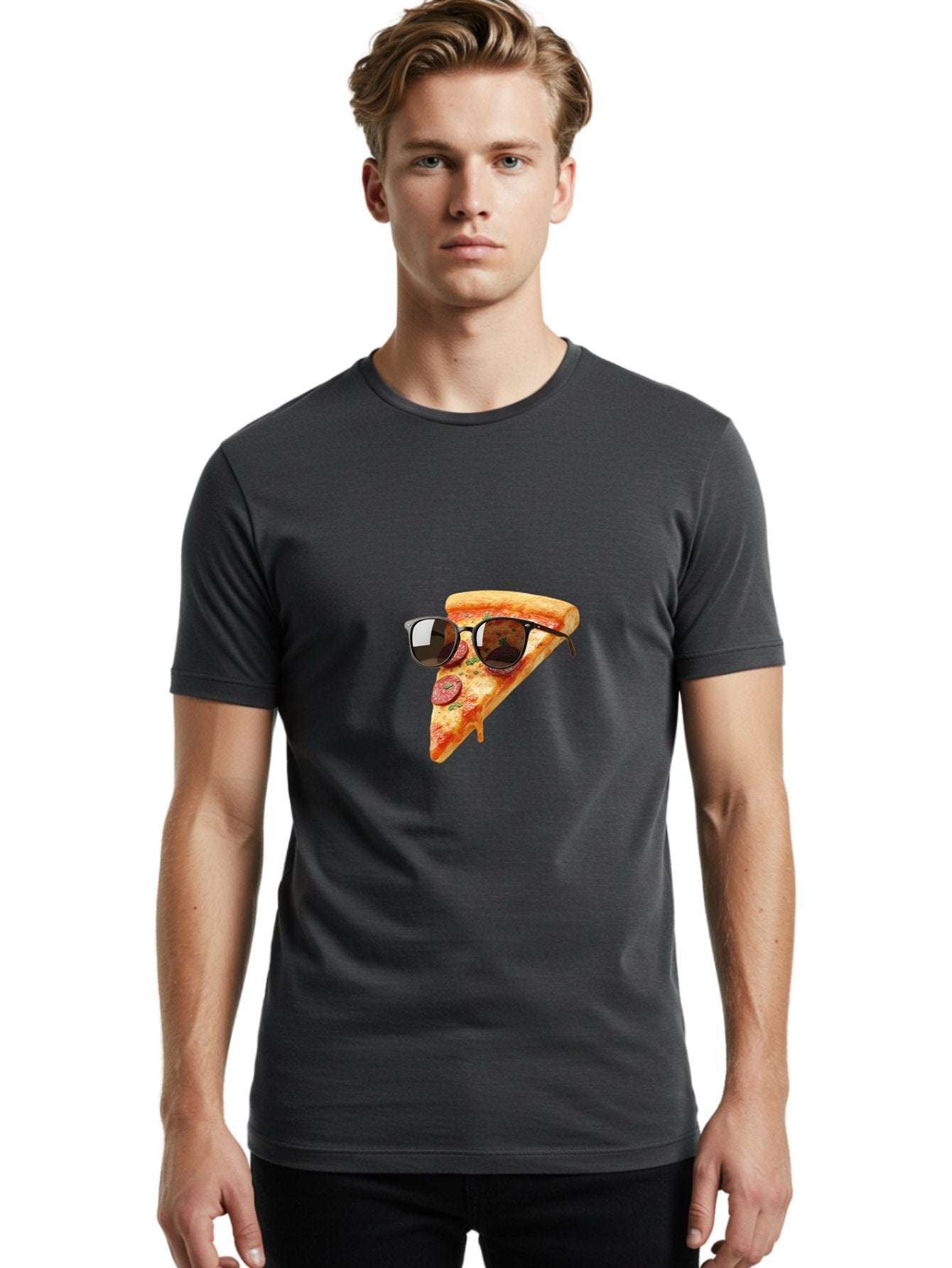 Pizza-Slice-Sunglasses-2 Men'S Graphic Tee, 100% Cotton, Comfortable Casual Summer Wear, Machine Washable, Pizza Slice Wearing Sunglasses, Funny Food, Quirky Humor, Cool Pizza, Sunglasses On Food, Comical Image, Playful Graphics, Bac307 28