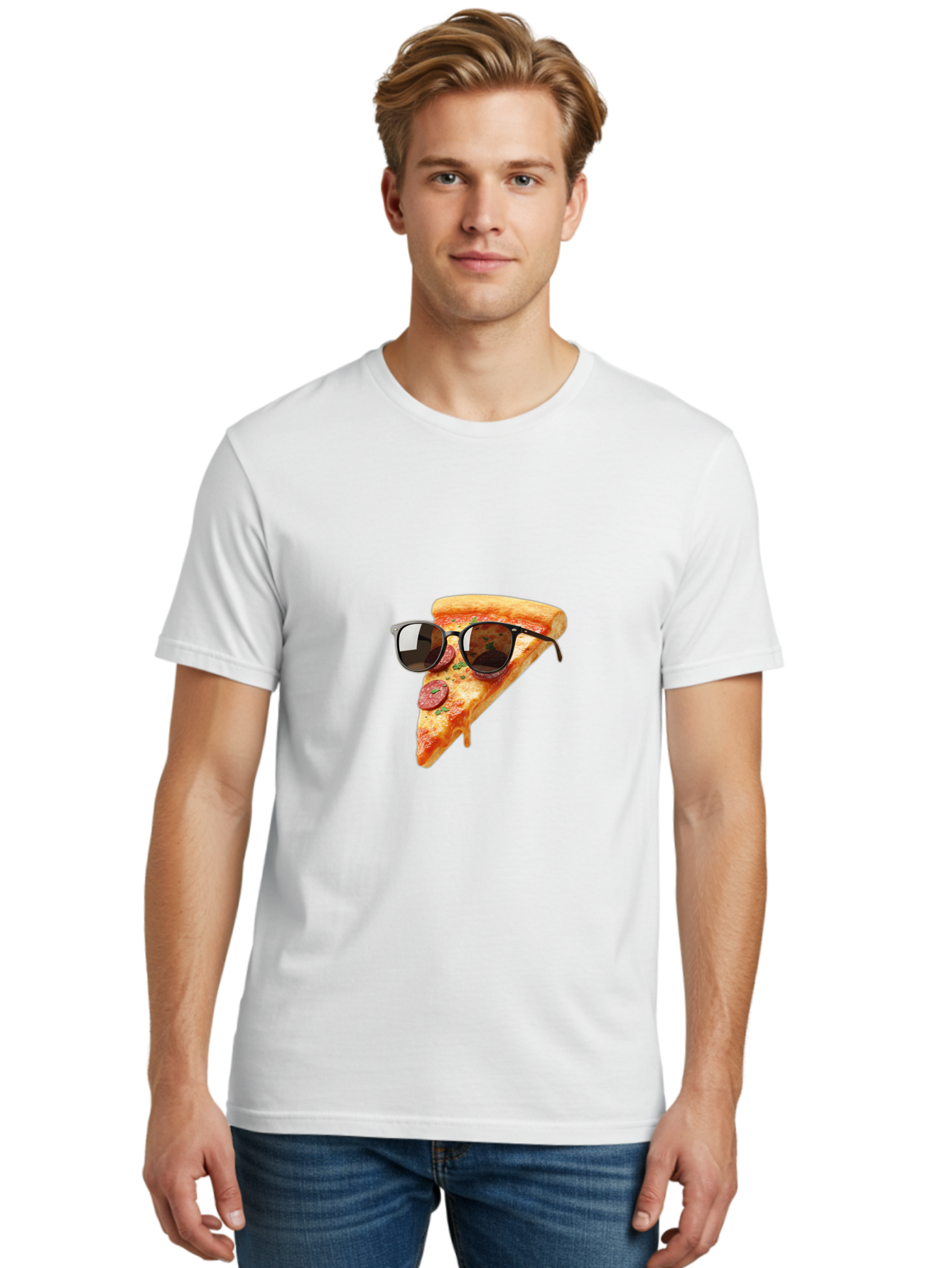 Pizza-Slice-Sunglasses-2 Men'S Graphic Tee, 100% Cotton, Comfortable Casual Summer Wear, Machine Washable, Pizza Slice Wearing Sunglasses, Funny Food, Quirky Humor, Cool Pizza, Sunglasses On Food, Comical Image, Playful Graphics, Bac307 28