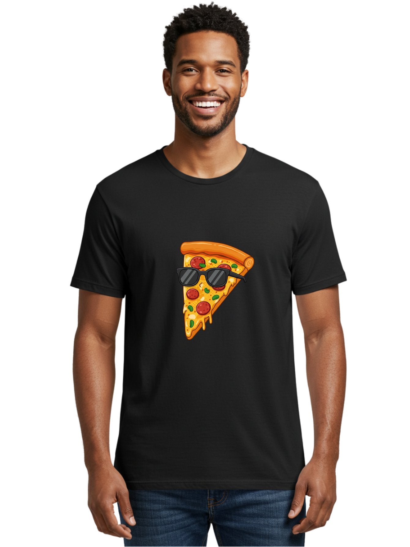 Pizza-Slice-Sunglasses-3 Men'S Graphic Tee, 100% Cotton, Comfortable Casual Summer Wear, Machine Washable, Pizza Slice With Sunglasses, Pepperoni Pizza, Cheesy Goodness, Melted Cheese, Green Peppers, Trendy Food, Fun Illustration, Casual Vibe, Bac308 27