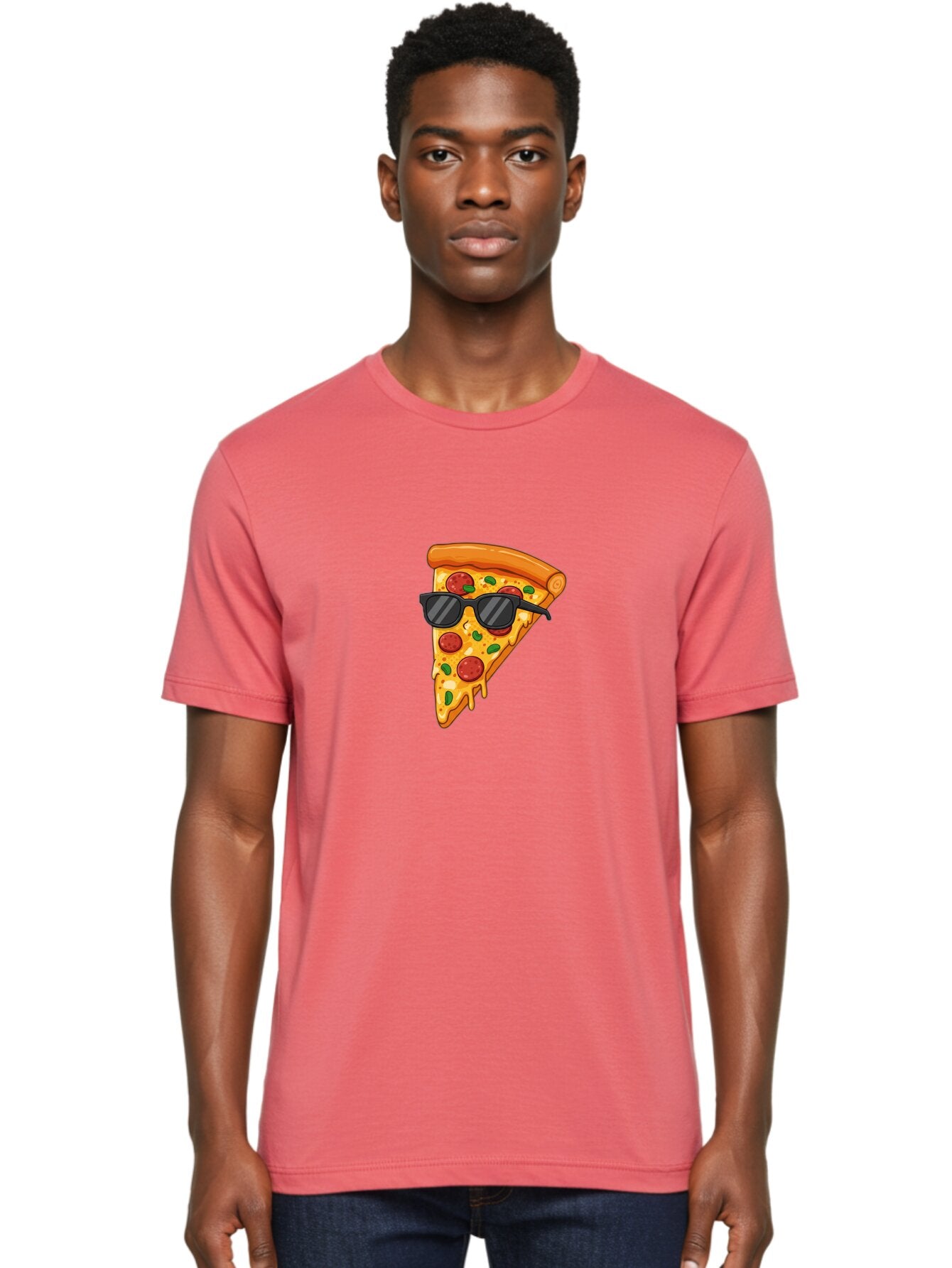Pizza-Slice-Sunglasses-3 Men'S Graphic Tee, 100% Cotton, Comfortable Casual Summer Wear, Machine Washable, Pizza Slice With Sunglasses, Pepperoni Pizza, Cheesy Goodness, Melted Cheese, Green Peppers, Trendy Food, Fun Illustration, Casual Vibe, Bac308 25