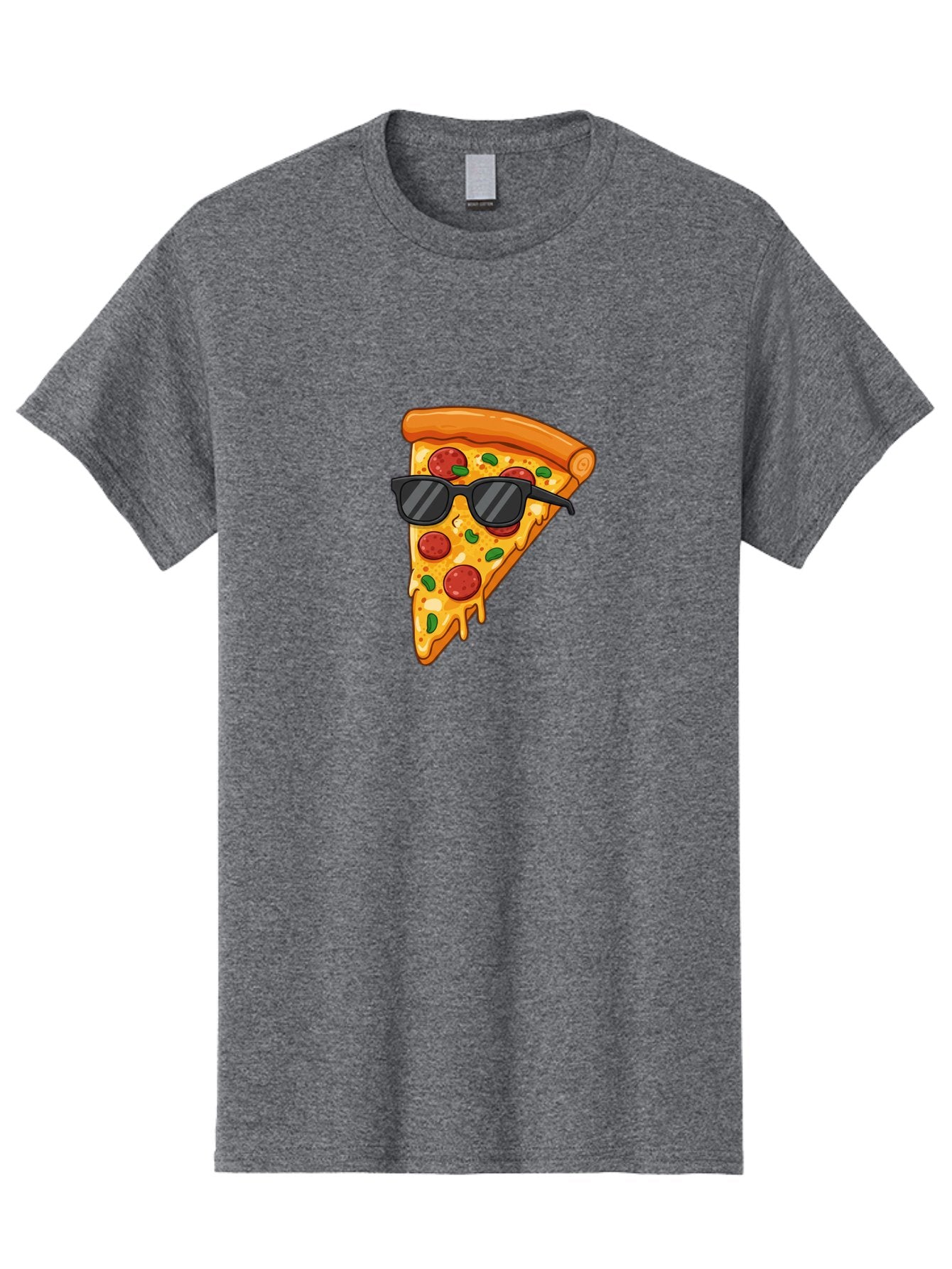 Pizza-Slice-Sunglasses-3 Men'S Graphic Tee, 100% Cotton, Comfortable Casual Summer Wear, Machine Washable, Pizza Slice With Sunglasses, Pepperoni Pizza, Cheesy Goodness, Melted Cheese, Green Peppers, Trendy Food, Fun Illustration, Casual Vibe, Bac308