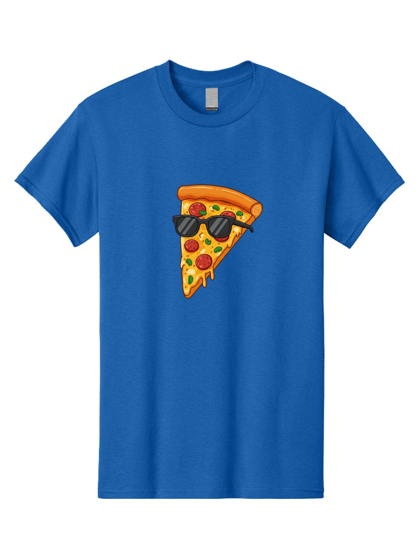 Pizza-Slice-Sunglasses-3 Men'S Graphic Tee, 100% Cotton, Comfortable Casual Summer Wear, Machine Washable, Pizza Slice With Sunglasses, Pepperoni Pizza, Cheesy Goodness, Melted Cheese, Green Peppers, Trendy Food, Fun Illustration, Casual Vibe, Bac308