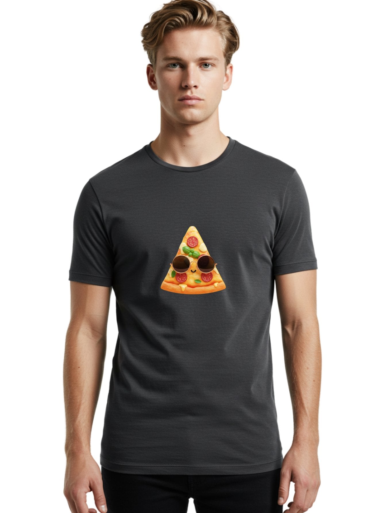 Pizza-Slice-Sunglasses-Emoji Men'S Graphic Tee, 100% Cotton, Comfortable Casual Summer Wear, Machine Washable, Funny Pizza Slice, Cool Sunglasses, Pepperoni Pizza, Cheese Pizza, Happy Face, Cartoon Character, Humorous Graphic, Cheesy Goodness, Bac309 26