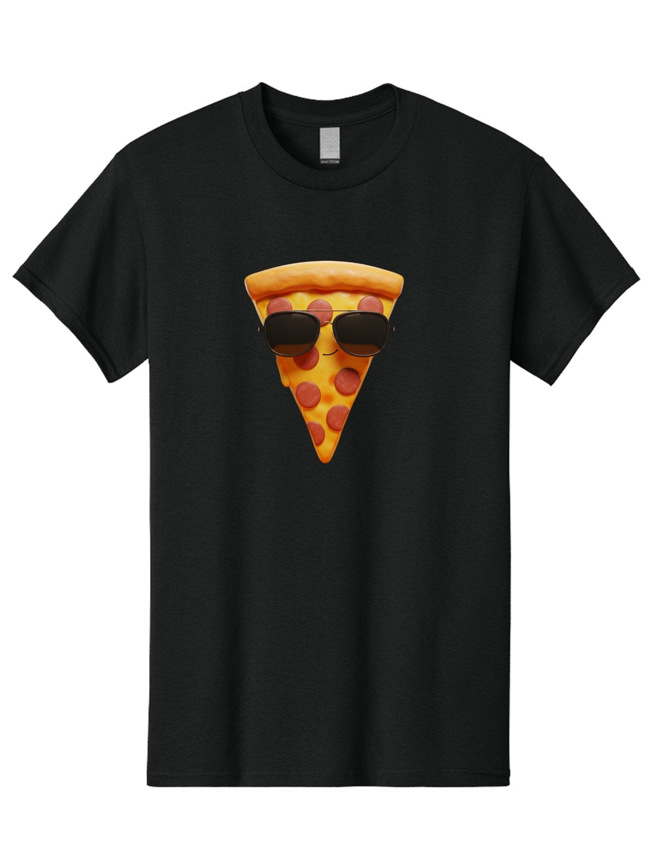 Pizza-Slice-With-Sunglasses-1 Men'S Graphic Tee, 100% Cotton, Comfortable Casual Summer Wear, Machine Washable, Pepperoni Pizza Slice, Cool Pizza, Sunglasses, Smiley Face, Cartoon Character, Funny Food, Playful Illustration, Casual Dining, Bac312