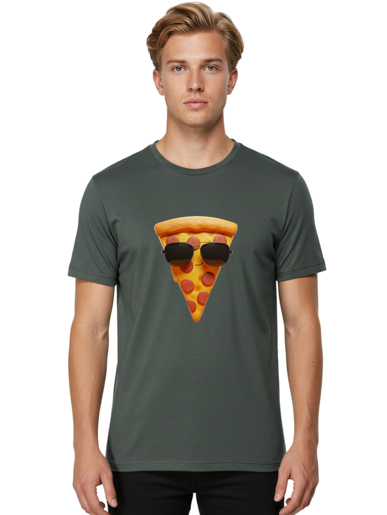 Pizza-Slice-With-Sunglasses-1 Men'S Graphic Tee, 100% Cotton, Comfortable Casual Summer Wear, Machine Washable, Pepperoni Pizza Slice, Cool Pizza, Sunglasses, Smiley Face, Cartoon Character, Funny Food, Playful Illustration, Casual Dining, Bac312 21
