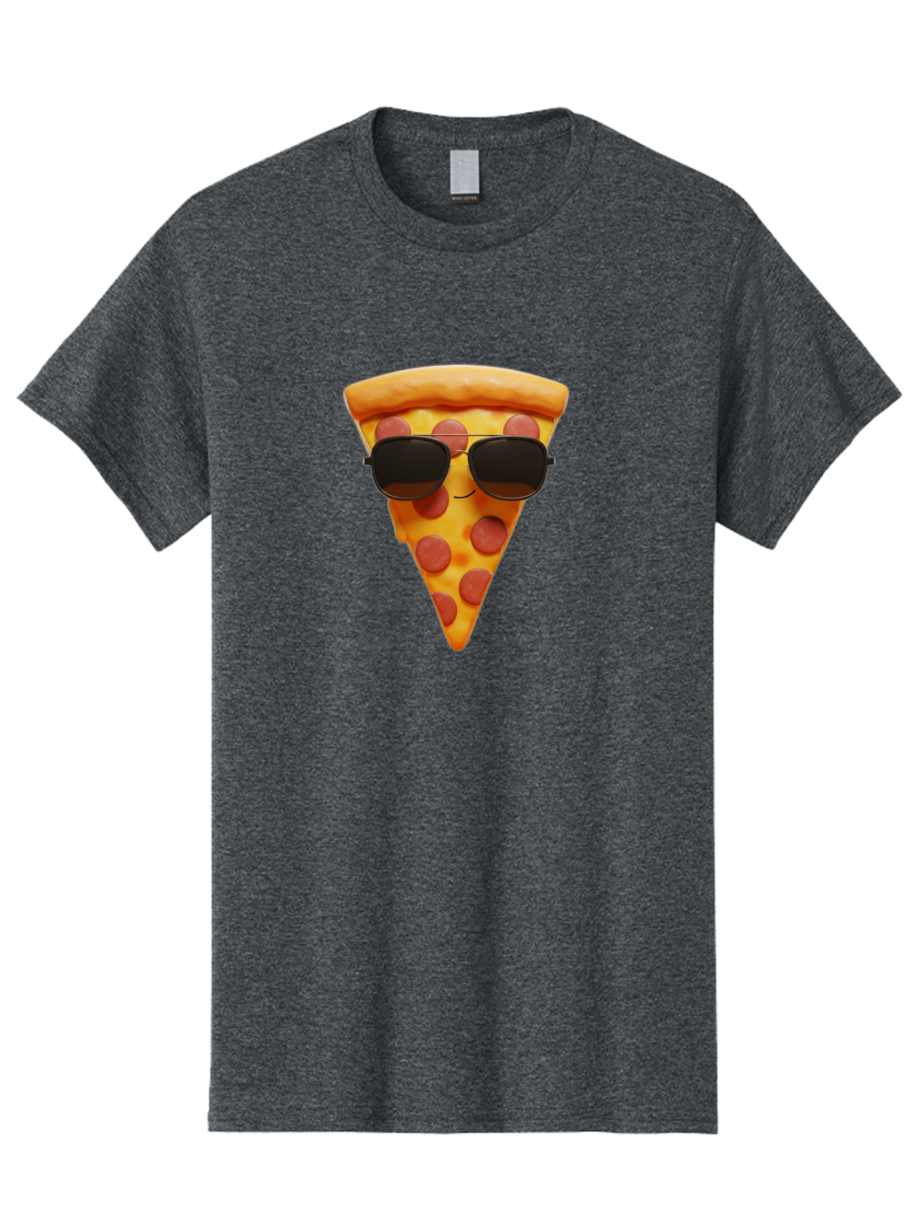 Pizza-Slice-With-Sunglasses-1 Men'S Graphic Tee, 100% Cotton, Comfortable Casual Summer Wear, Machine Washable, Pepperoni Pizza Slice, Cool Pizza, Sunglasses, Smiley Face, Cartoon Character, Funny Food, Playful Illustration, Casual Dining, Bac312