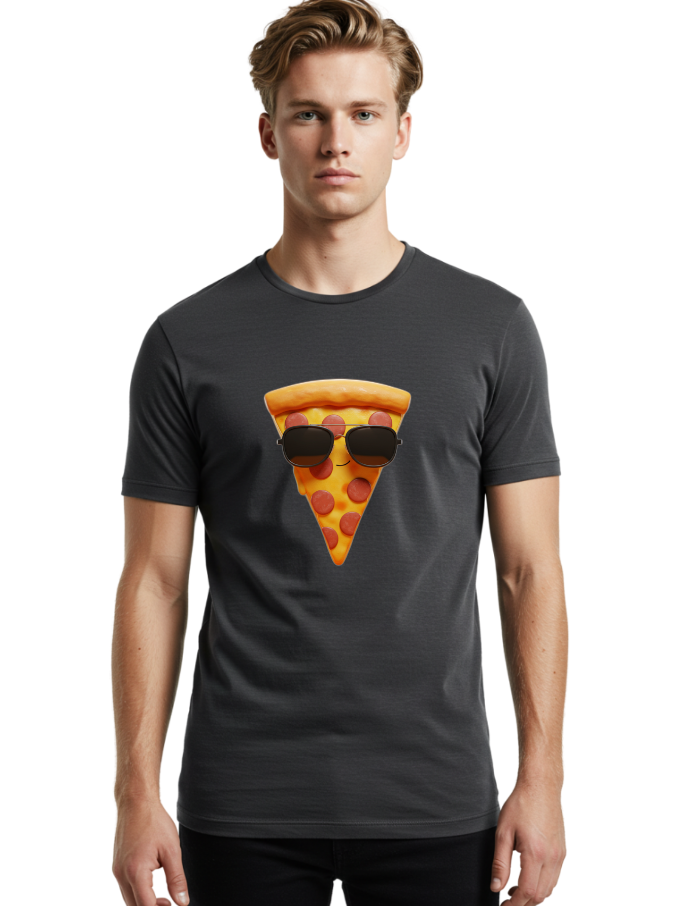 Pizza-Slice-With-Sunglasses-1 Men'S Graphic Tee, 100% Cotton, Comfortable Casual Summer Wear, Machine Washable, Pepperoni Pizza Slice, Cool Pizza, Sunglasses, Smiley Face, Cartoon Character, Funny Food, Playful Illustration, Casual Dining, Bac312 17