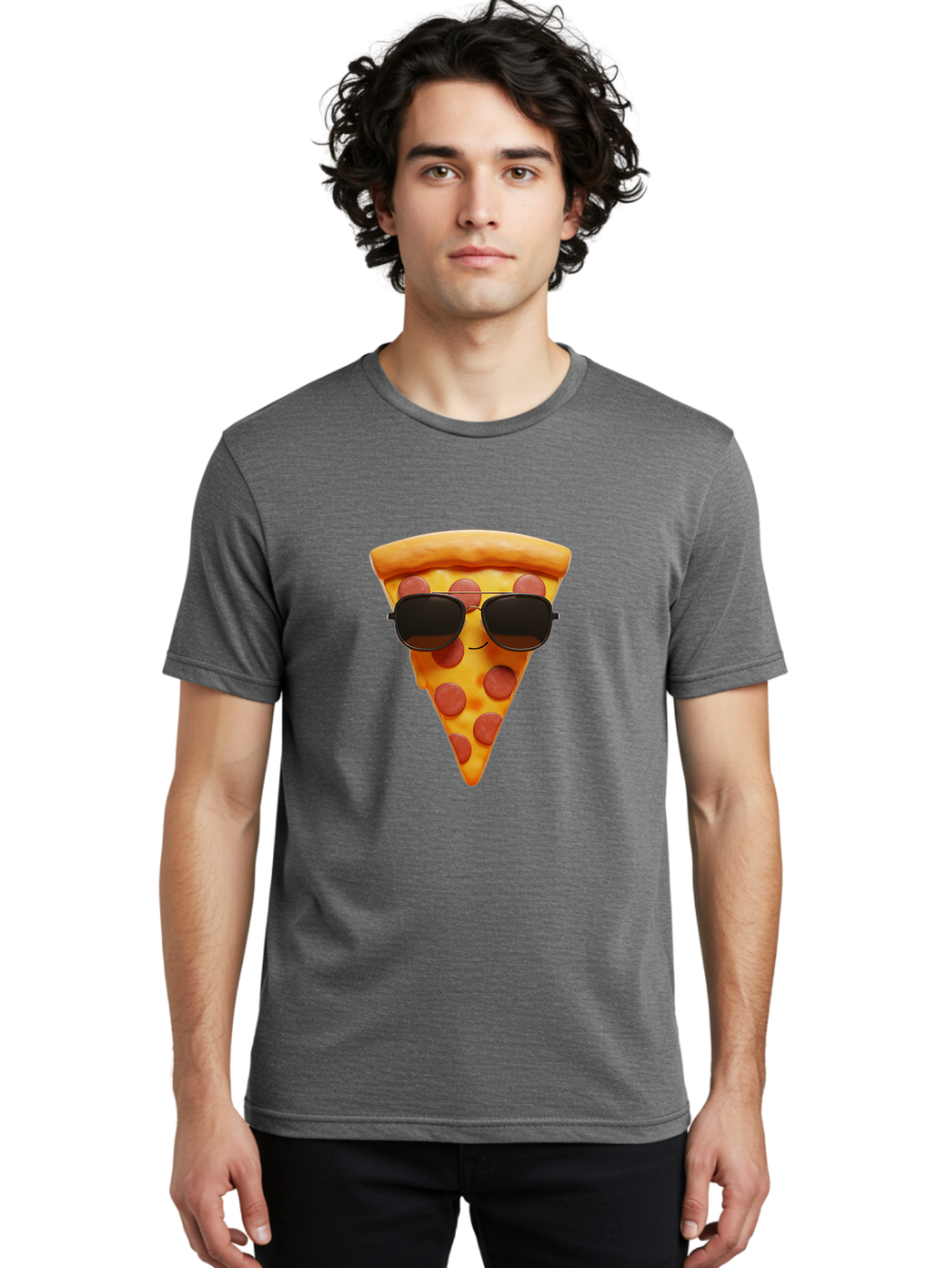 Pizza-Slice-With-Sunglasses-1 Men'S Graphic Tee, 100% Cotton, Comfortable Casual Summer Wear, Machine Washable, Pepperoni Pizza Slice, Cool Pizza, Sunglasses, Smiley Face, Cartoon Character, Funny Food, Playful Illustration, Casual Dining, Bac312 23